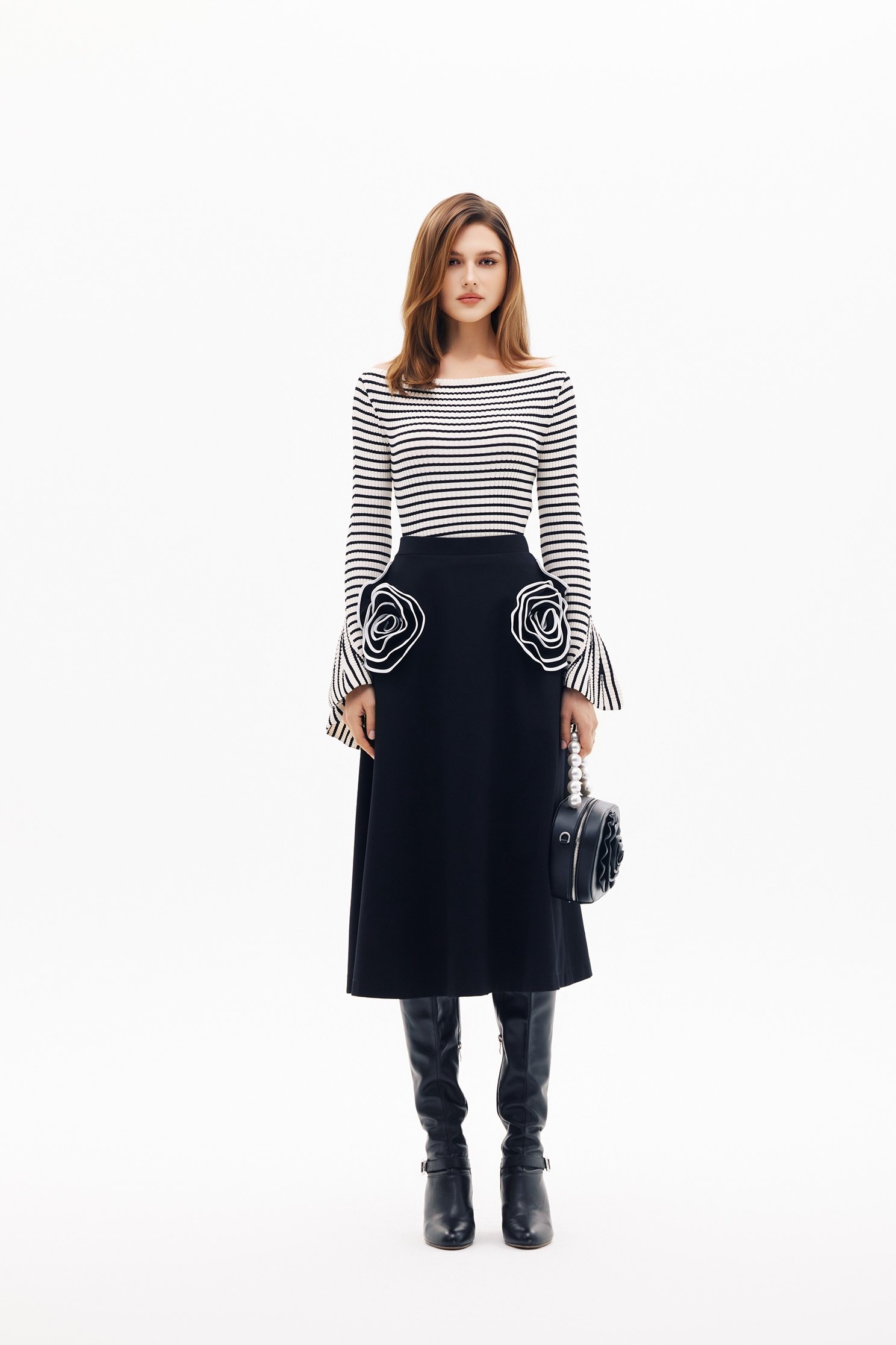 Stripe Knit Top With Flare Sleeve CuffsStripe Knit Top With Flare Sleeve Cuffs,Office Looks,Tops,Season (SS) Look,Stripe,Valentine,Knitted,Knitted tops