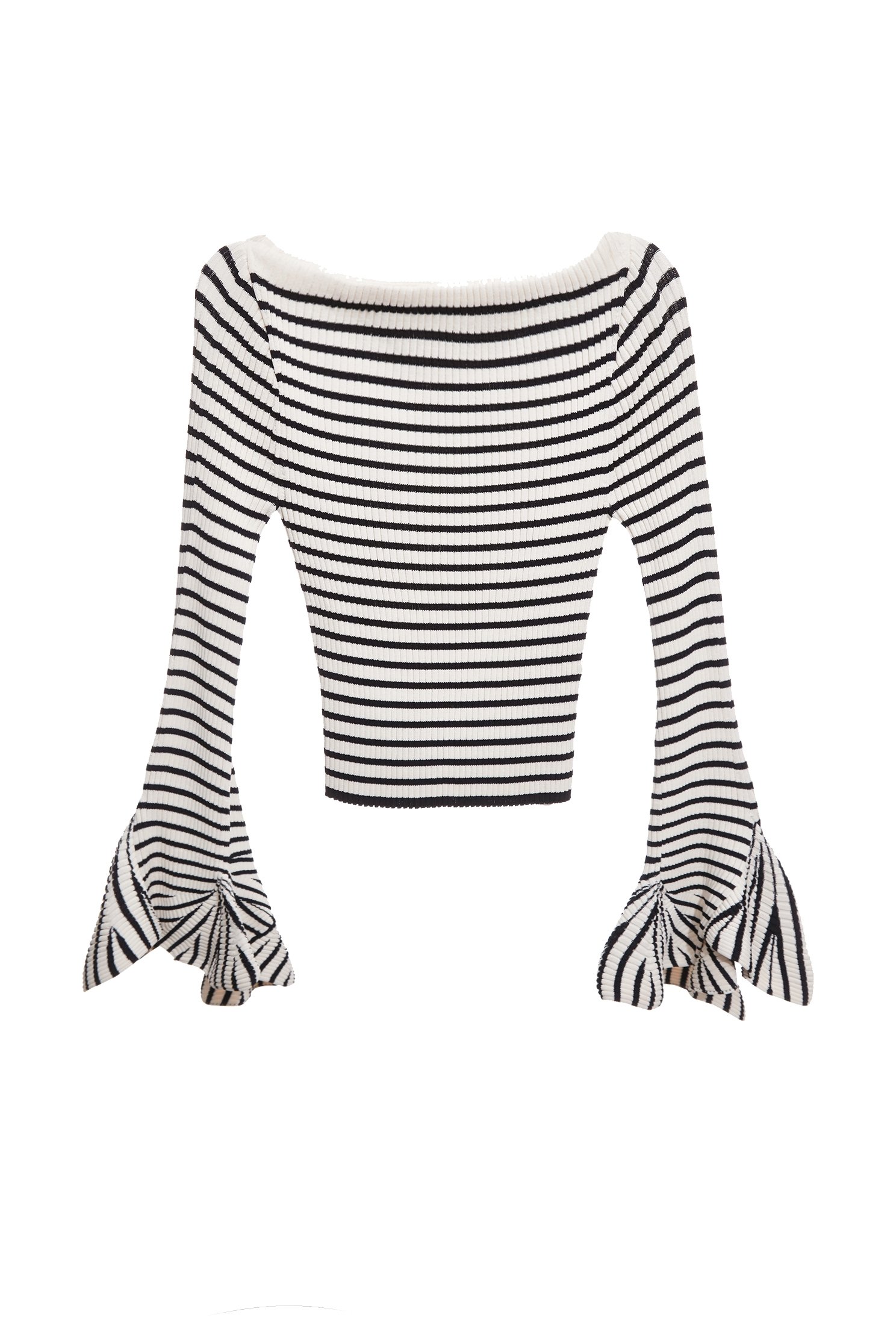 Stripe Knit Top With Flare Sleeve CuffsStripe Knit Top With Flare Sleeve Cuffs,Office Looks,Tops,Season (SS) Look,Stripe,Valentine,Knitted,Knitted tops