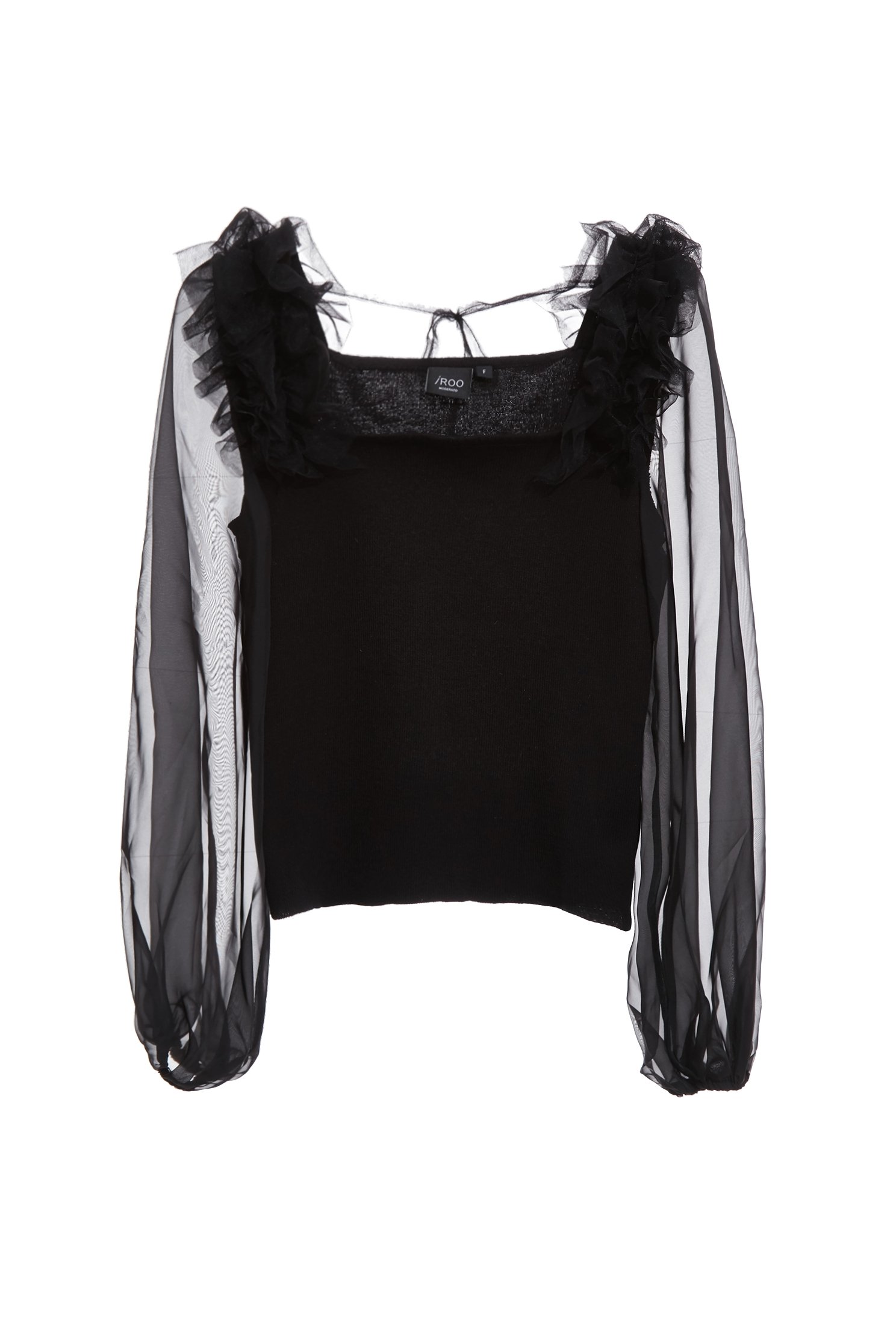 Organza Sleeve Knit Top With Ruffle DetailOrganza Sleeve Knit Top With Ruffle Detail,Office Looks,Tops,Season (SS) Look,Valentine,Knitted,Knitted tops,black tops