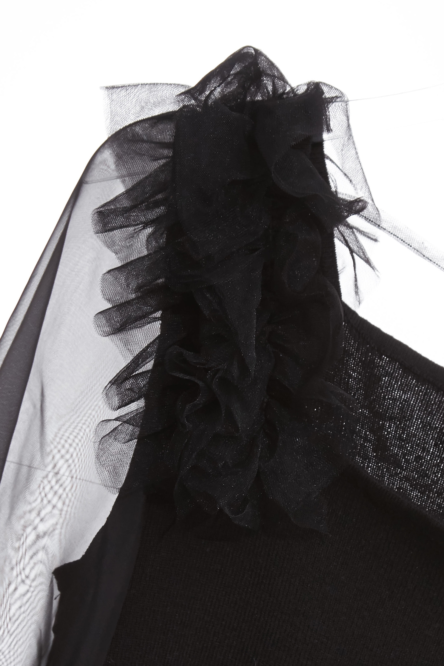 Organza Sleeve Knit Top With Ruffle DetailOrganza Sleeve Knit Top With Ruffle Detail,Office Looks,Tops,Season (SS) Look,Valentine,Knitted,Knitted tops,black tops