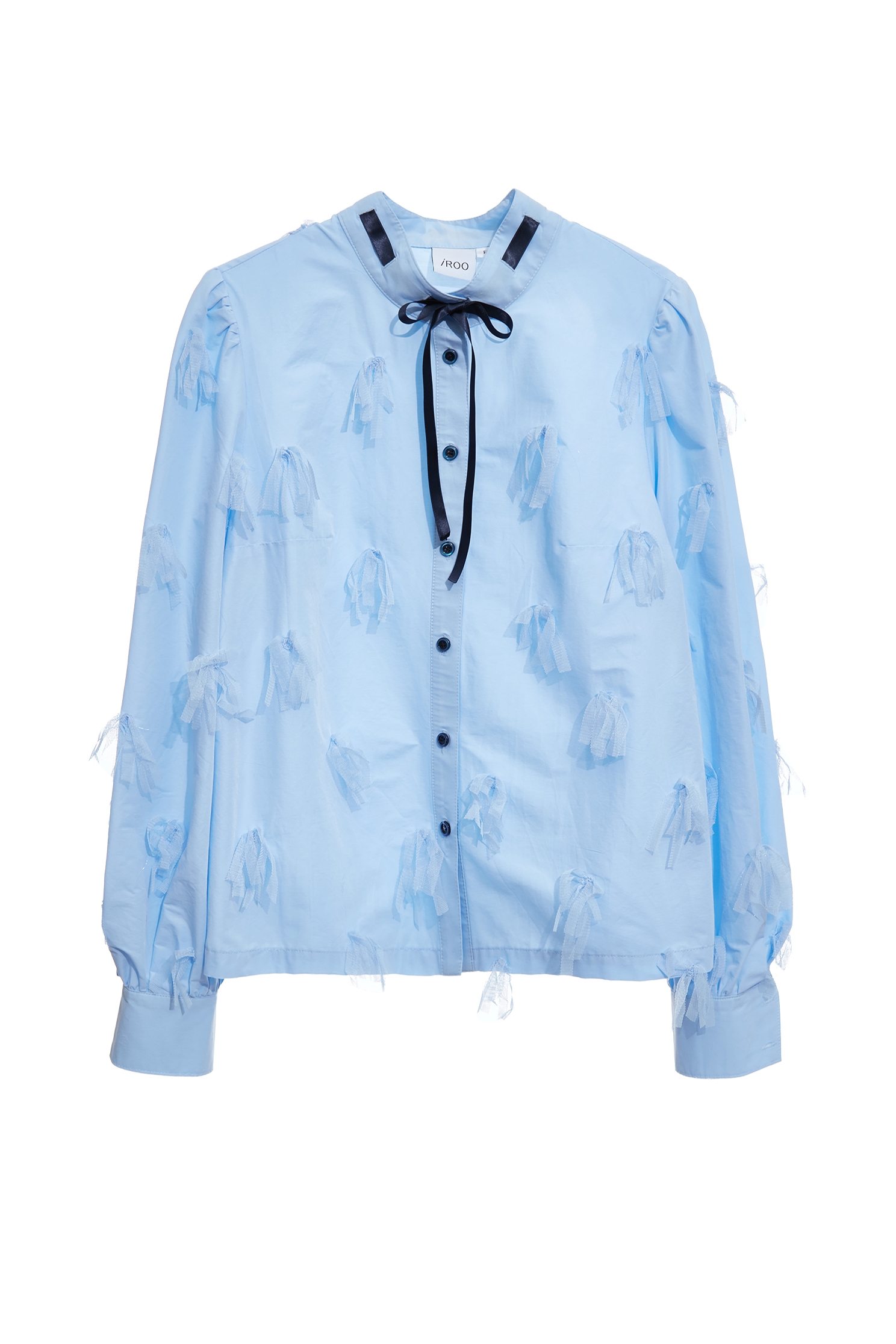 Black Bow Detail Blue BlouseBlack Bow Detail Blue Blouse,Tops,Season (SS) Look,Mesh fabric,bows