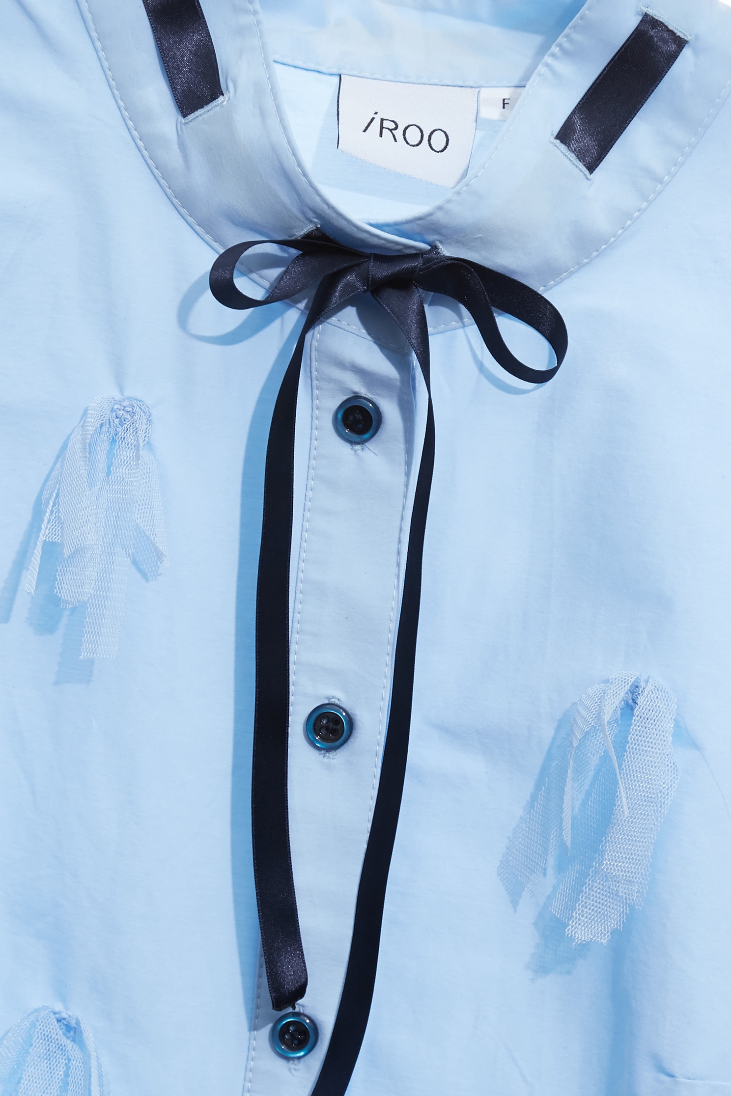 Black Bow Detail Blue BlouseBlack Bow Detail Blue Blouse,Tops,Season (SS) Look,Mesh fabric,bows