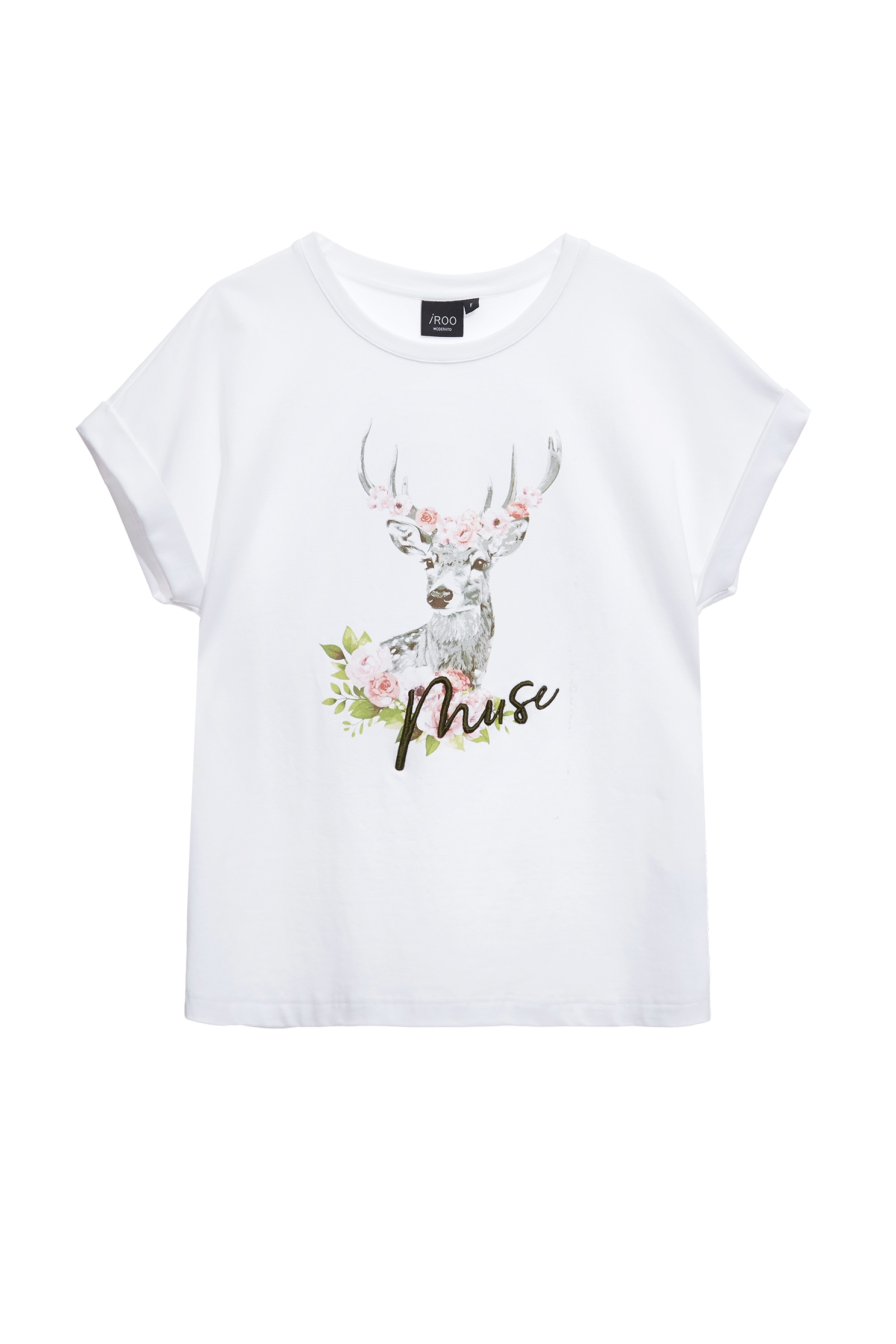 Deer Graphic Print Short Sleeve TeeDeer Graphic Print Short Sleeve Tee,Tops,Embroidered,Season (SS) Look,White tops,Cotton