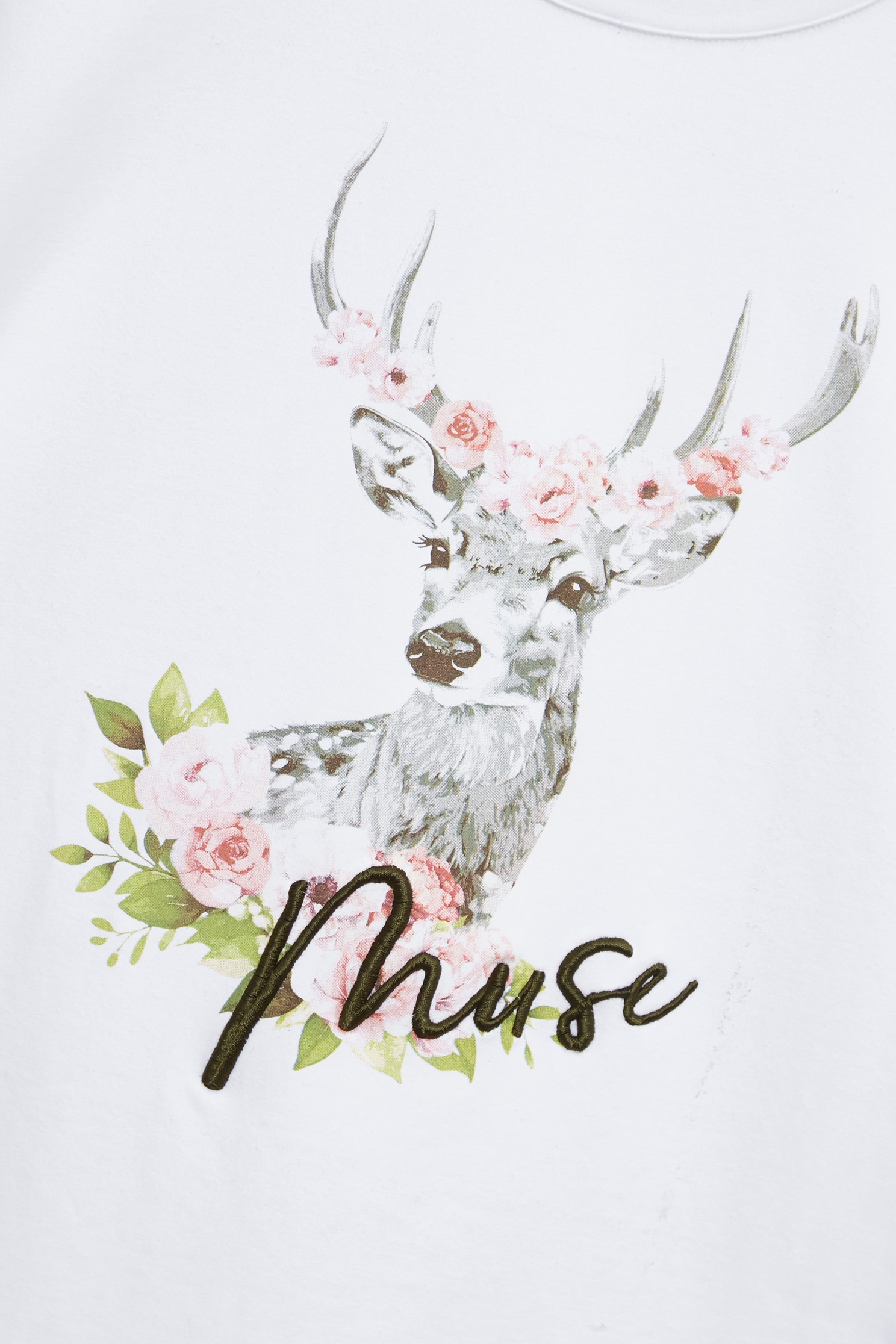 Deer Graphic Print Short Sleeve TeeDeer Graphic Print Short Sleeve Tee,Tops,Embroidered,Season (SS) Look,White tops,Cotton