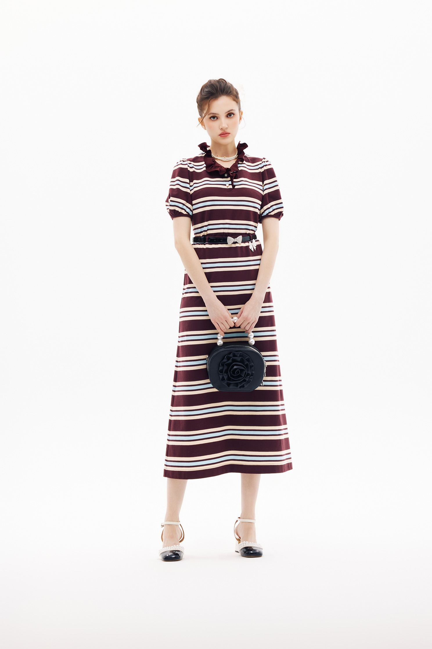 Mahogany Stripe Ruffle Collar TopMahogany Stripe Ruffle Collar Top,Tops,Season (SS) Look,Stripe