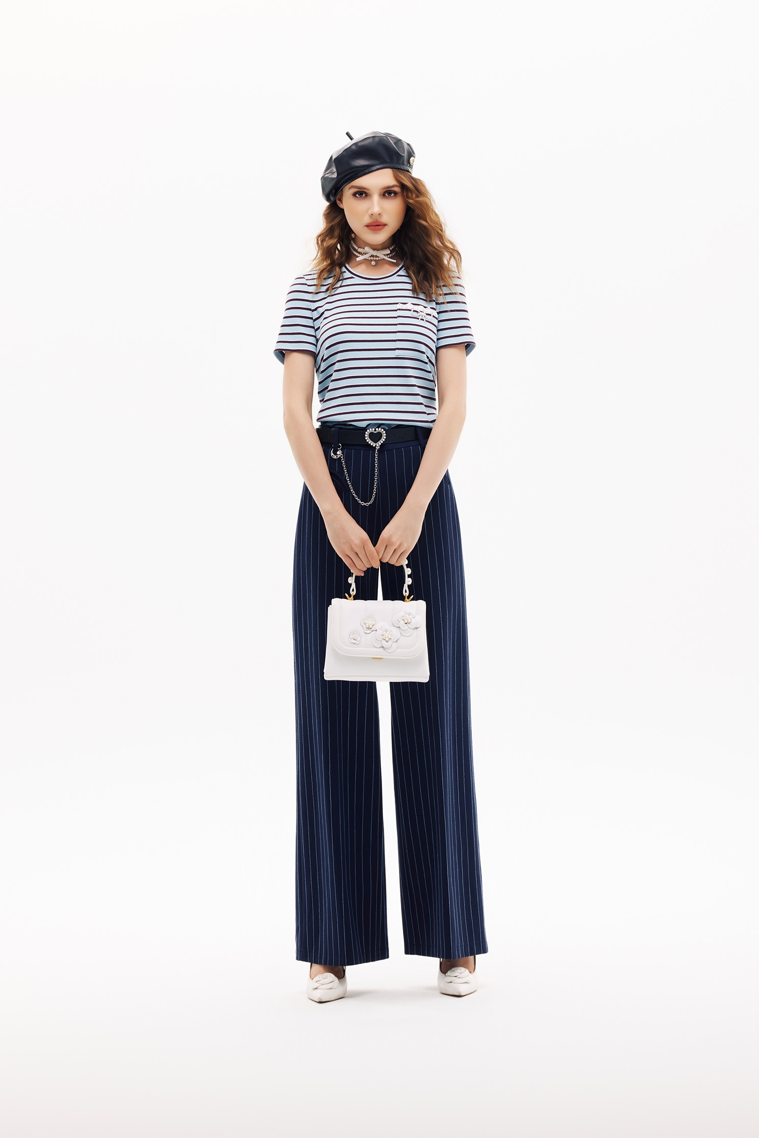 Navy Stripe Short Sleeve TopNavy Stripe Short Sleeve Top,Tops,Season (SS) Look,Lace,bows