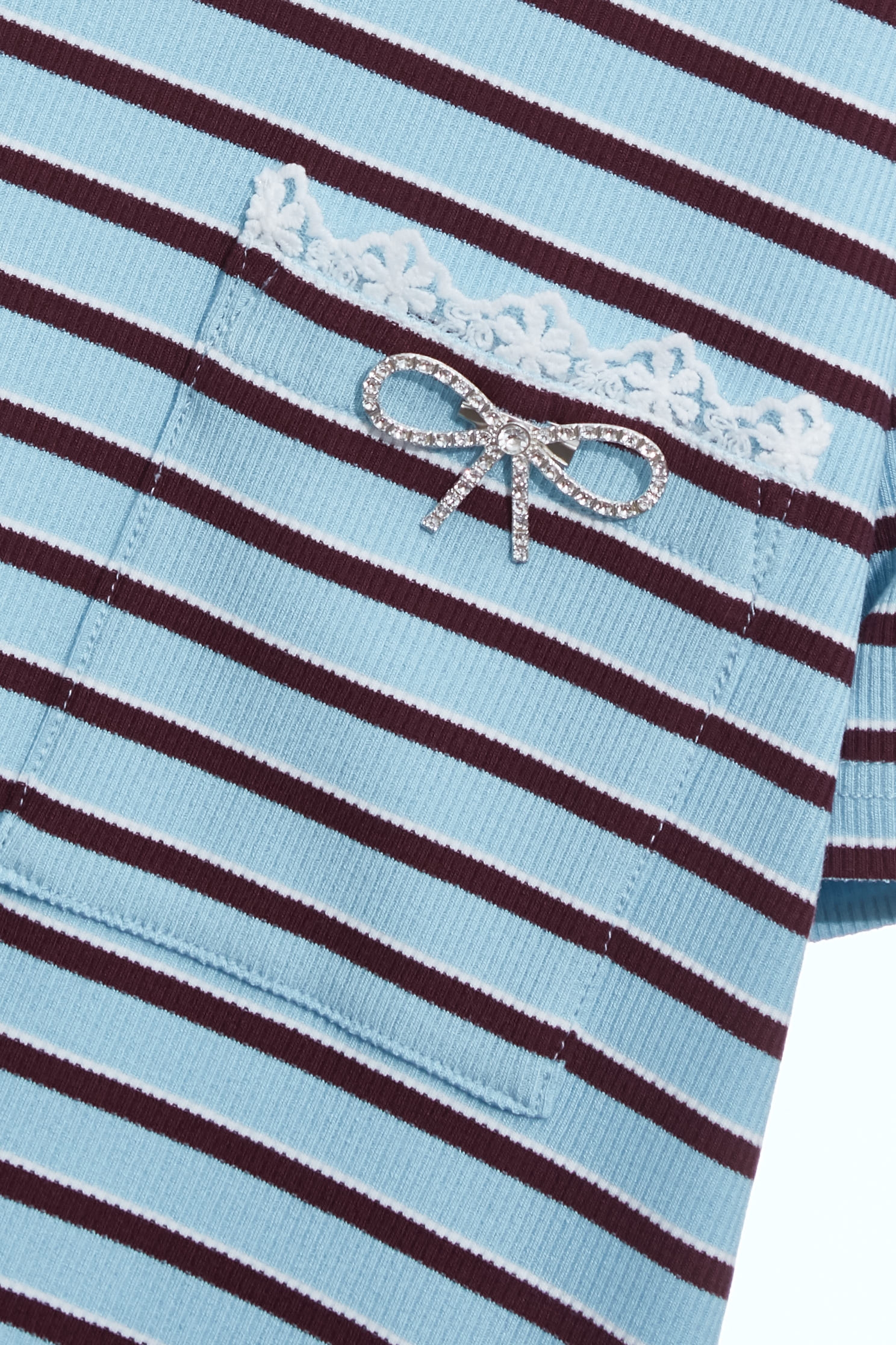 Navy Stripe Short Sleeve TopNavy Stripe Short Sleeve Top,Tops,Season (SS) Look,Lace,bows