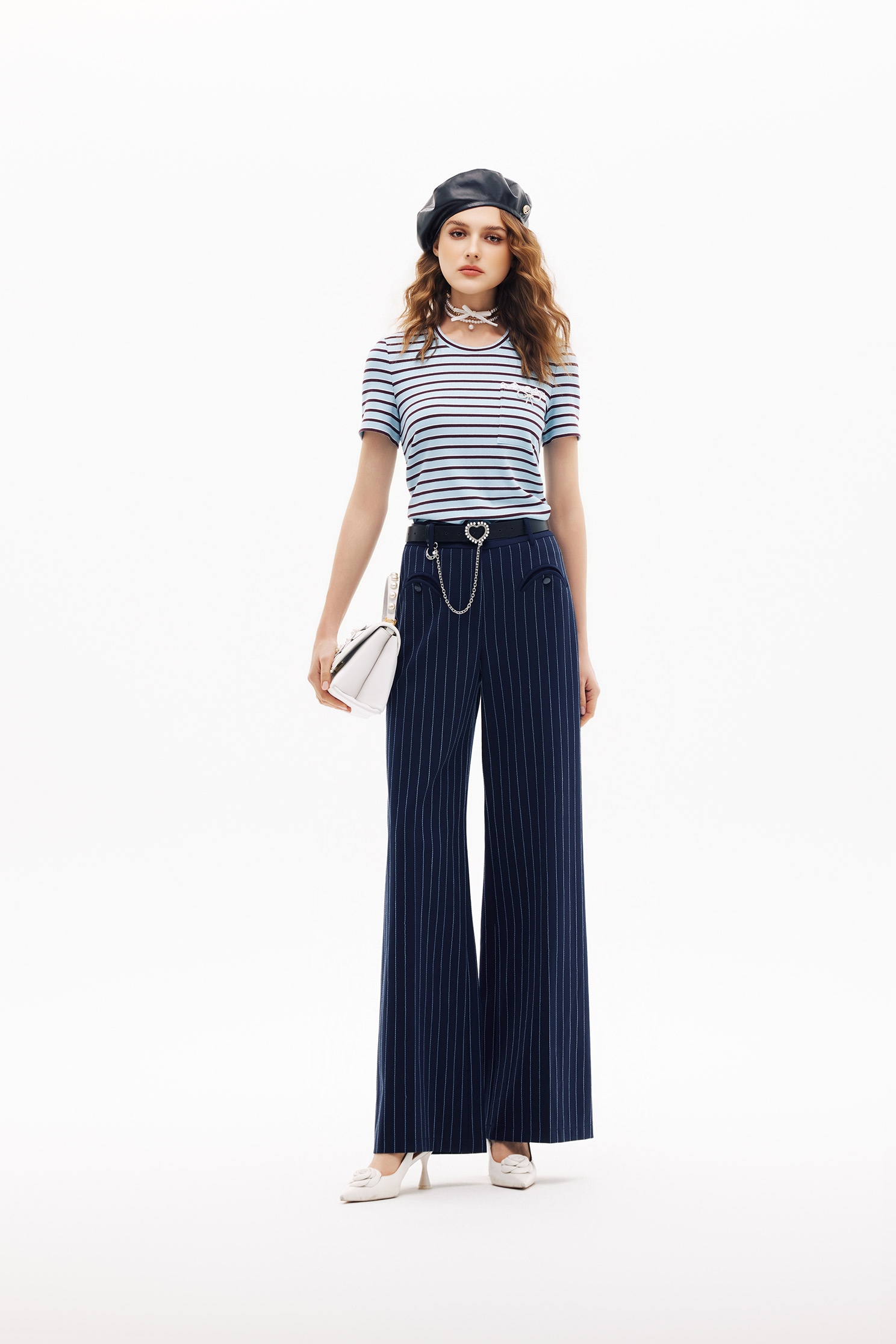 Navy Stripe Short Sleeve TopNavy Stripe Short Sleeve Top,Tops,Season (SS) Look,Lace,bows