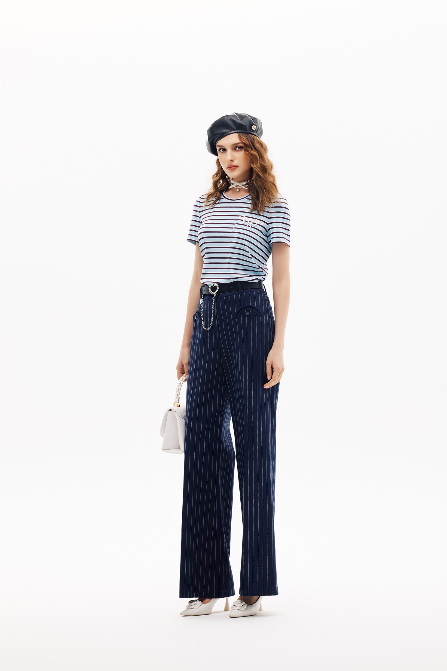 Navy Stripe Short Sleeve TopNavy Stripe Short Sleeve Top,Tops,Season (SS) Look,Lace,bows