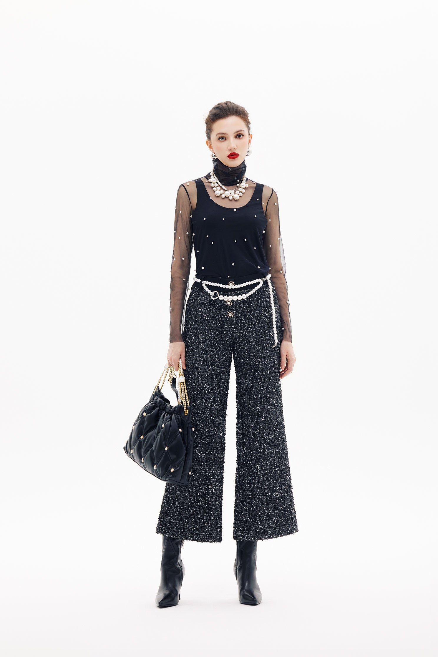 Turtle Neck Pearl Detail Mesh TopTurtle Neck Pearl Detail Mesh Top,Office Looks,Tops,Under shirts,Season (SS) Look,Party Looks,pearl,Valentine,black tops