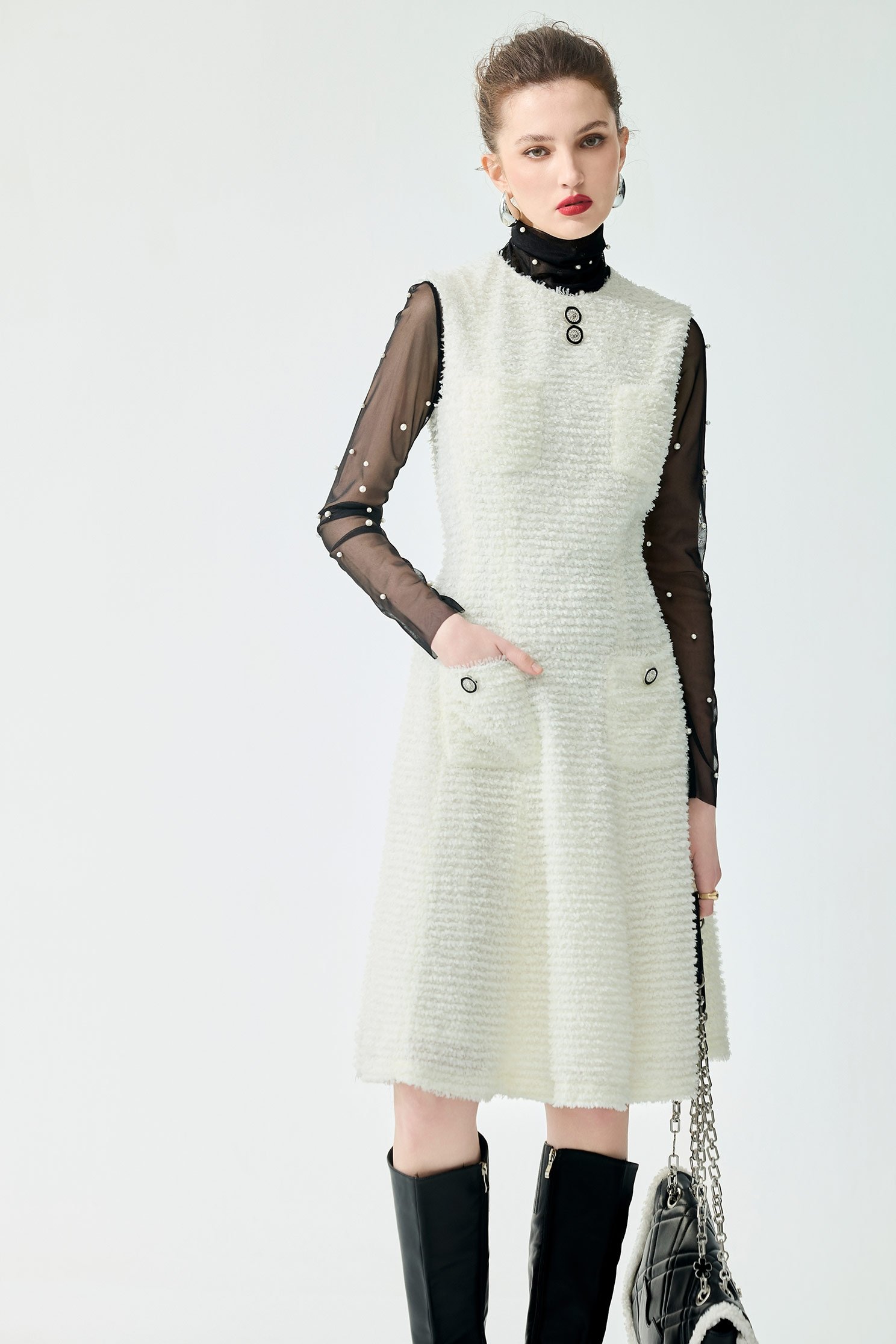 Turtle Neck Pearl Detail Mesh TopTurtle Neck Pearl Detail Mesh Top,Office Looks,Tops,Under shirts,Season (SS) Look,Party Looks,pearl,Valentine,black tops