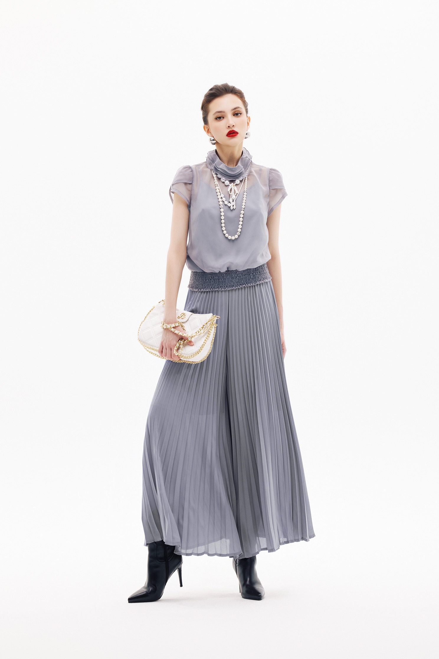 Ruffle Detail Organza Grey TopRuffle Detail Organza Grey Top,Office Looks,Tops,Under shirts,Season (SS) Look,simple outfits,Valentine