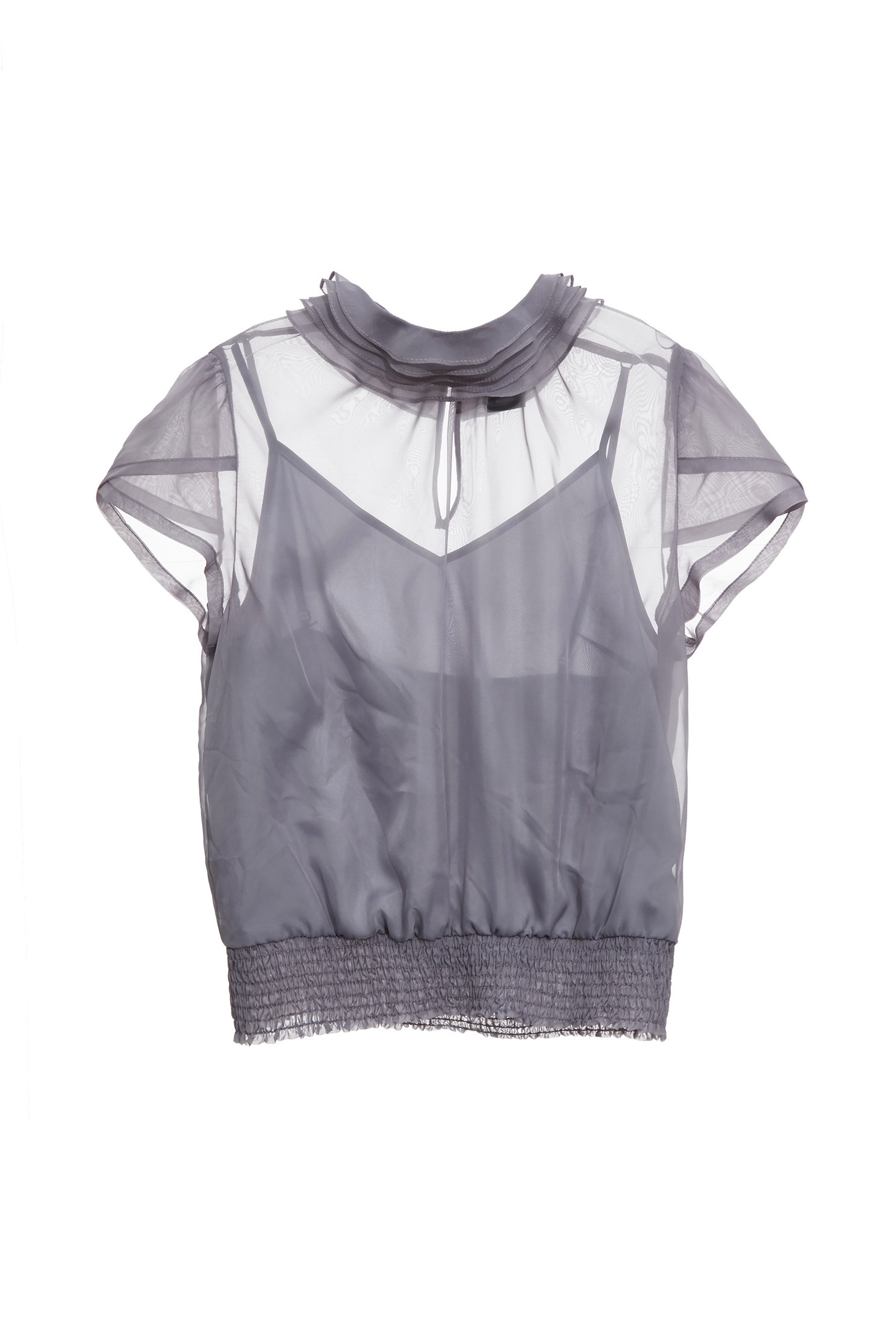 Ruffle Detail Organza Grey TopRuffle Detail Organza Grey Top,Office Looks,Tops,Under shirts,Season (SS) Look,simple outfits,Valentine