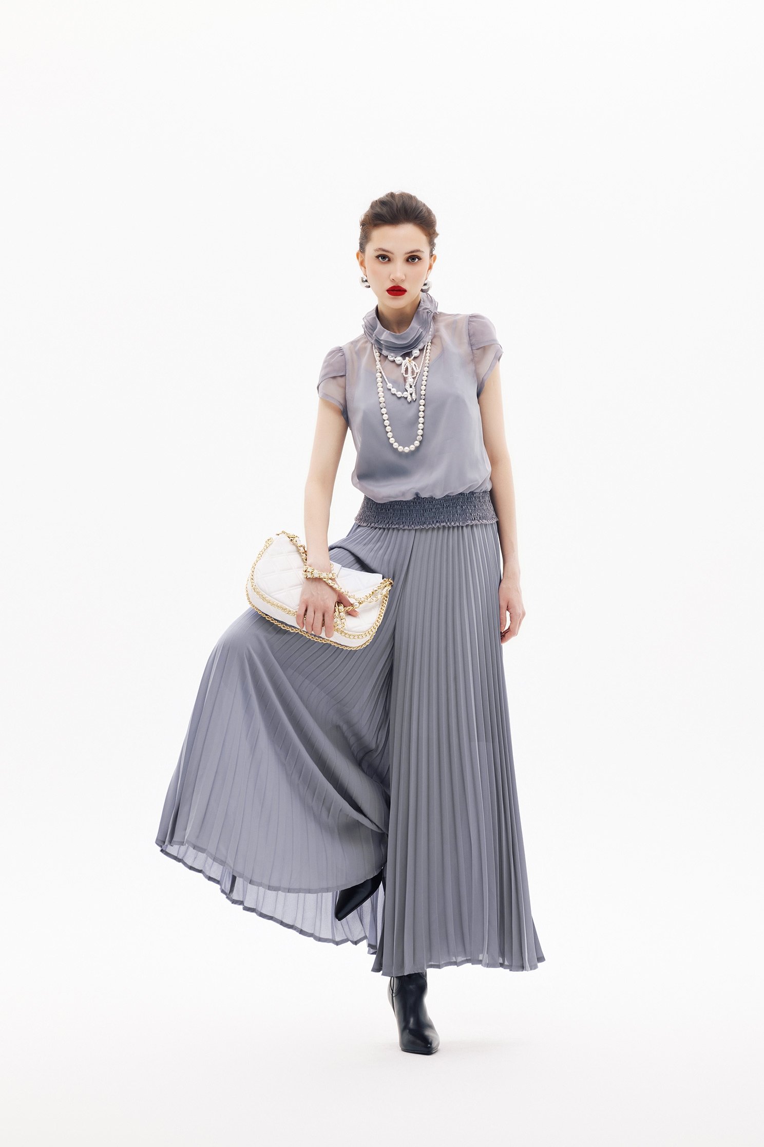 Ruffle Detail Organza Grey TopRuffle Detail Organza Grey Top,Office Looks,Tops,Under shirts,Season (SS) Look,simple outfits,Valentine