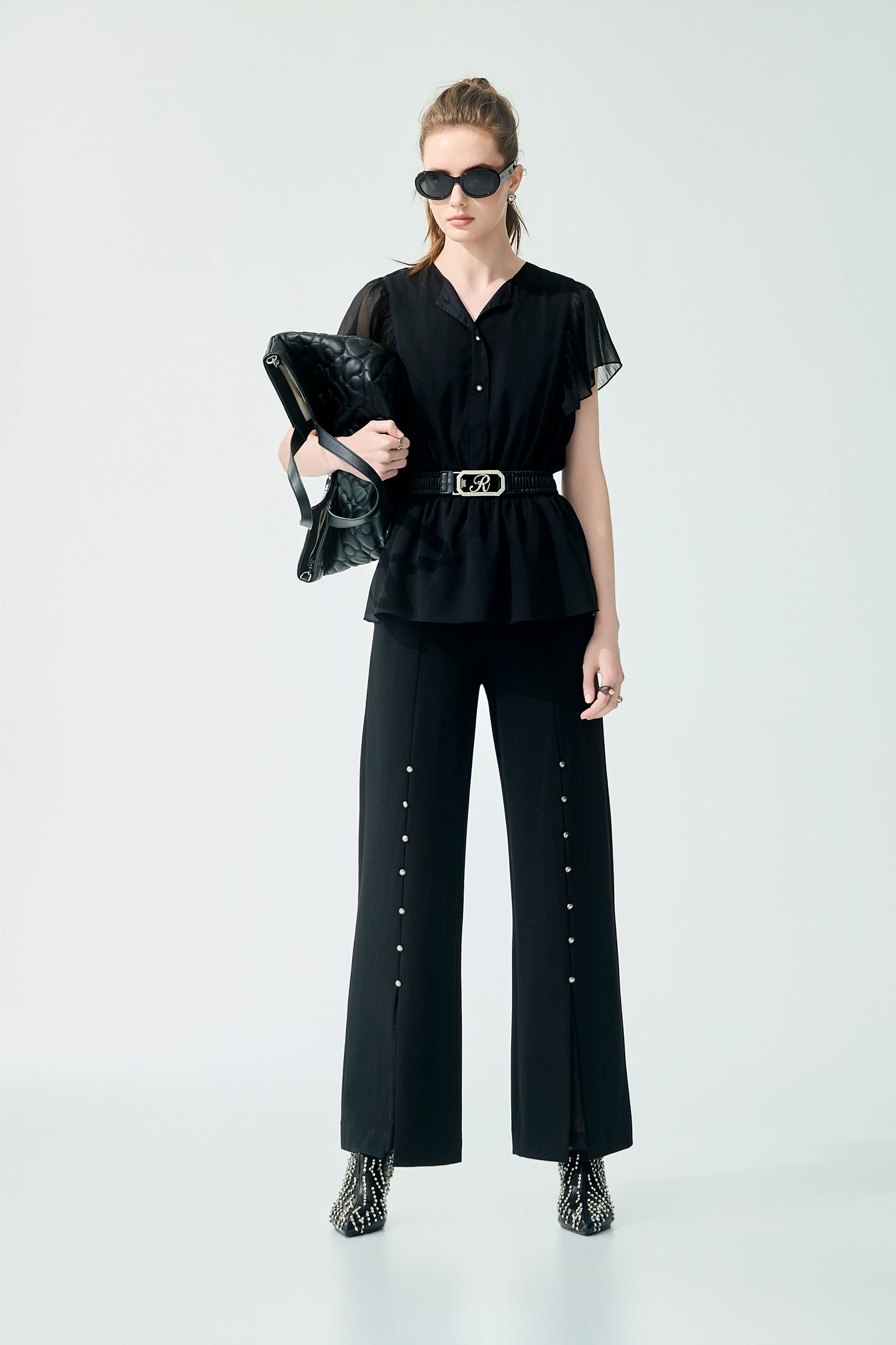 Short Sleeve Chiffon TopShort Sleeve Chiffon Top,Office Looks,Tops,Season (SS) Look,simple outfits,Chiffon,black tops