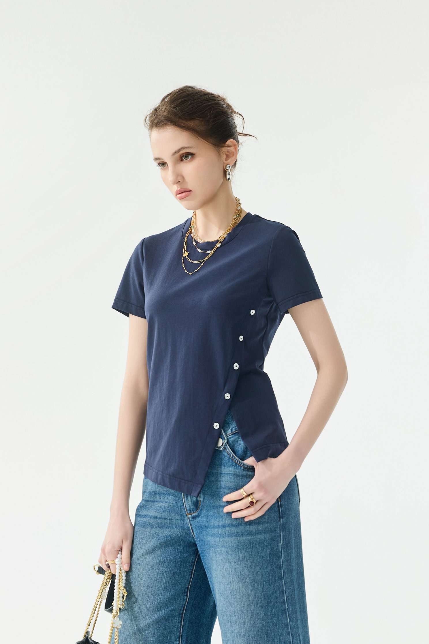 Side Slit Navy TeeSide Slit Navy Tee,Tops,Season (SS) Look,Cotton