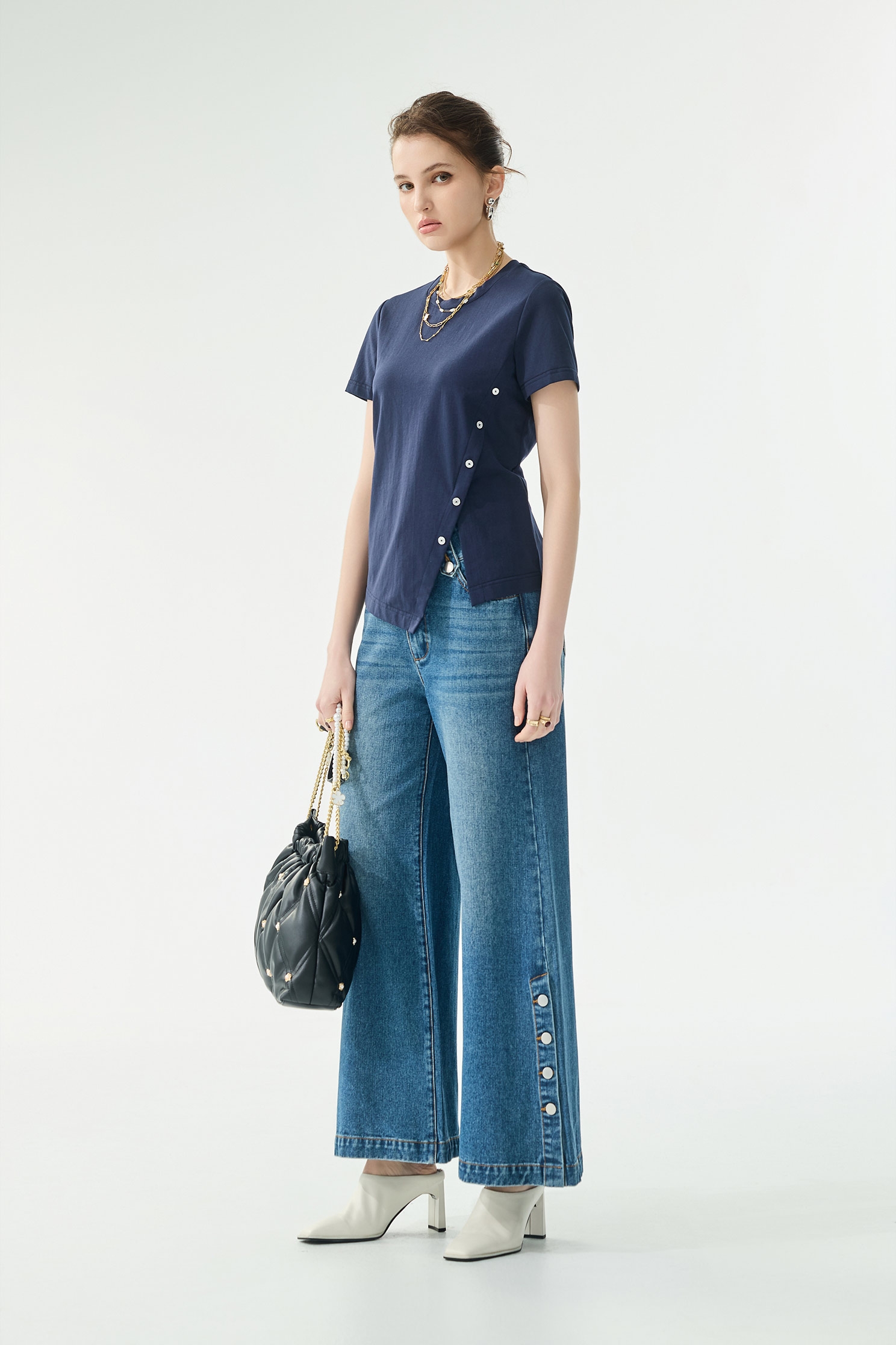 Side Slit Navy TeeSide Slit Navy Tee,Tops,Season (SS) Look,Cotton