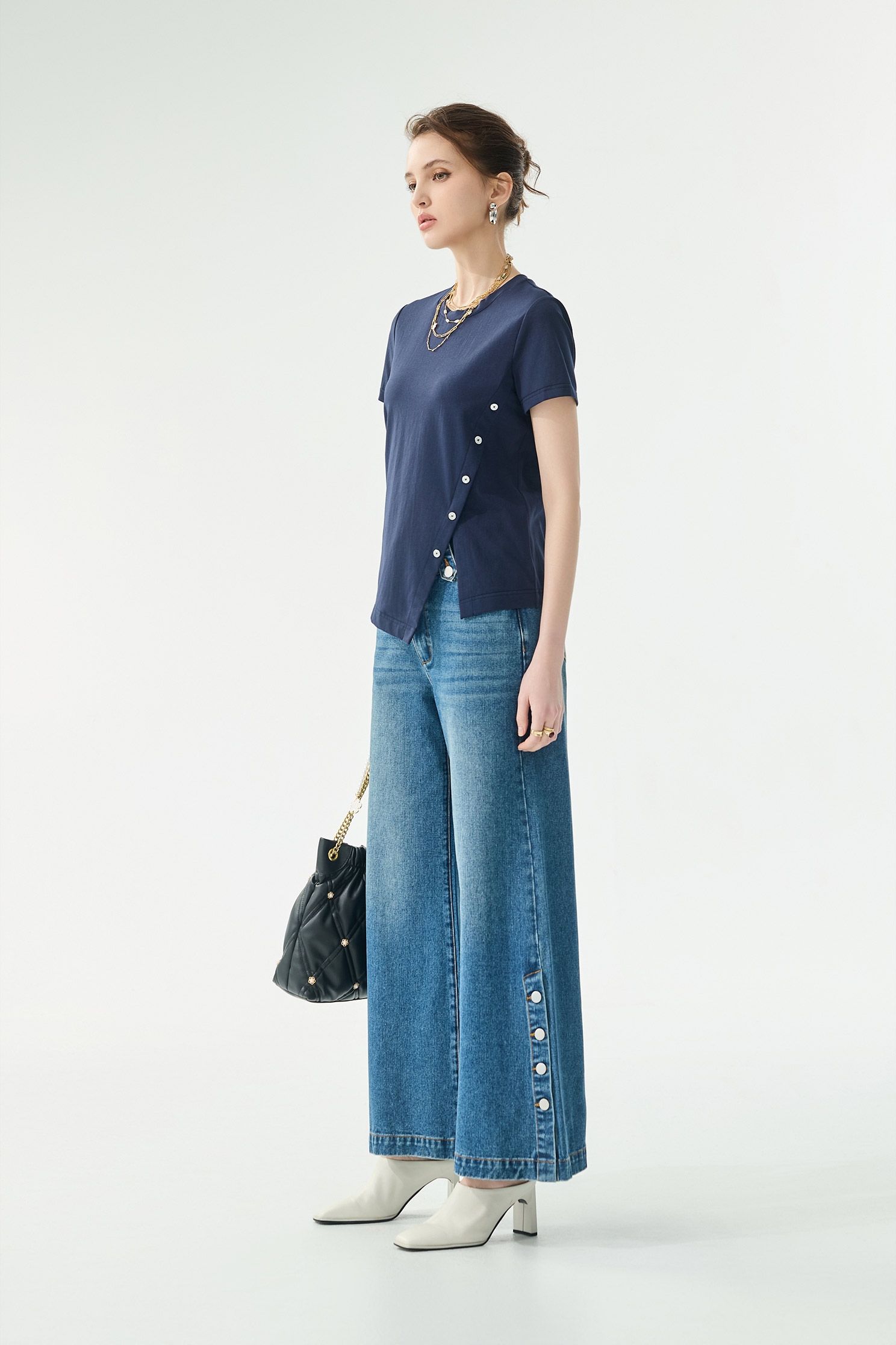 Side Slit Navy TeeSide Slit Navy Tee,Tops,Season (SS) Look,Cotton