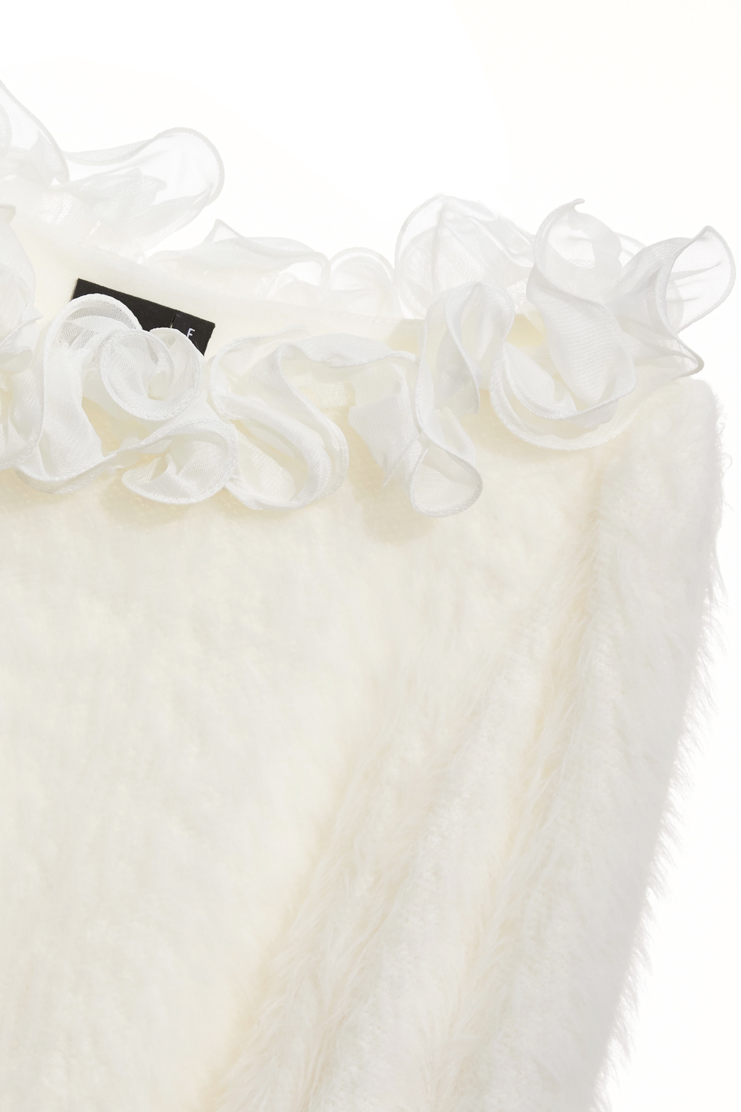 Ruffle Detail Faux Fur Long Sleeve TopRuffle Detail Faux Fur Long Sleeve Top,Office Looks,Tops,Season (SS) Look,White tops,simple outfits,Valentine,Knitted,Chiffon
