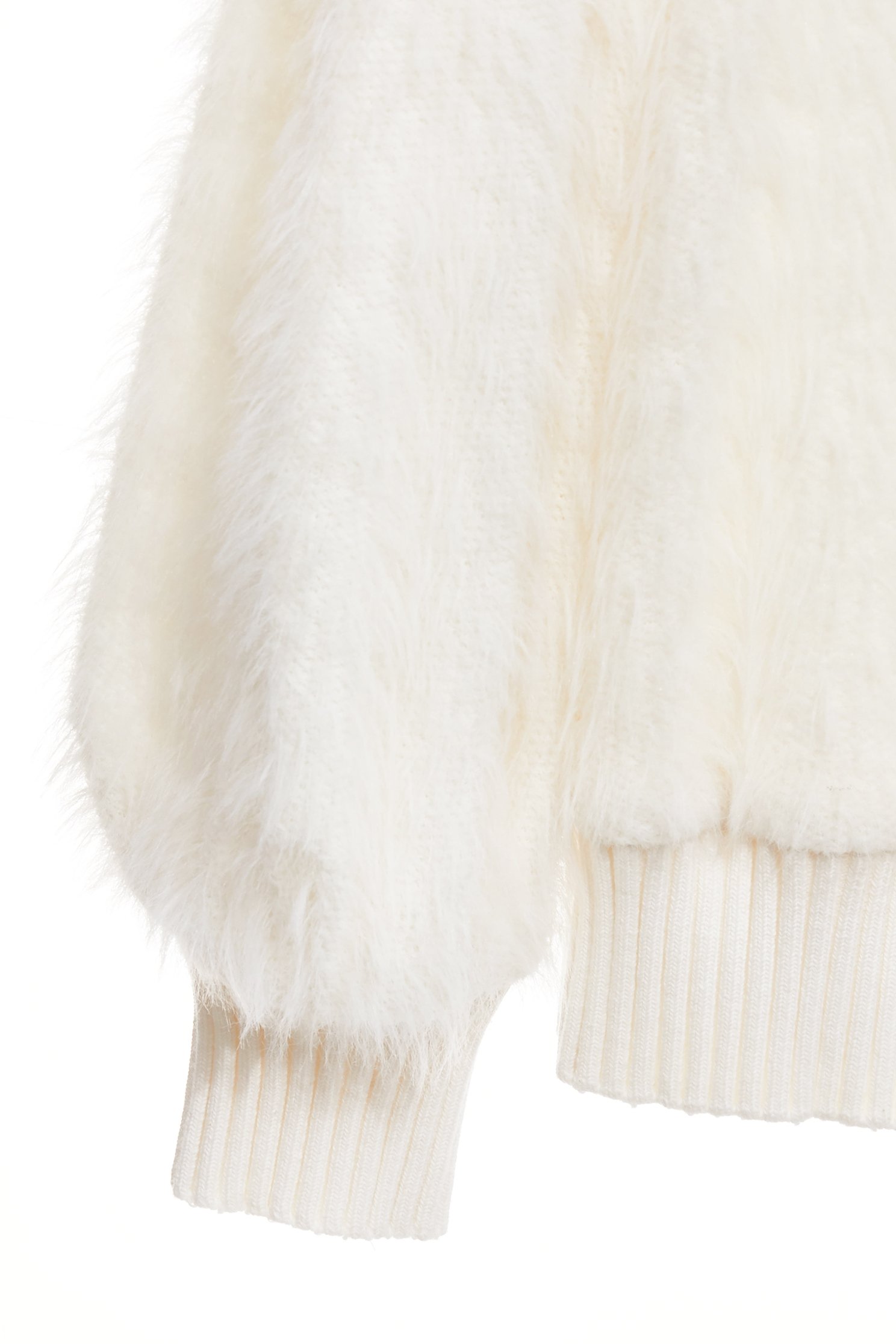 Ruffle Detail Faux Fur Long Sleeve TopRuffle Detail Faux Fur Long Sleeve Top,Office Looks,Tops,Season (SS) Look,White tops,simple outfits,Valentine,Knitted,Chiffon