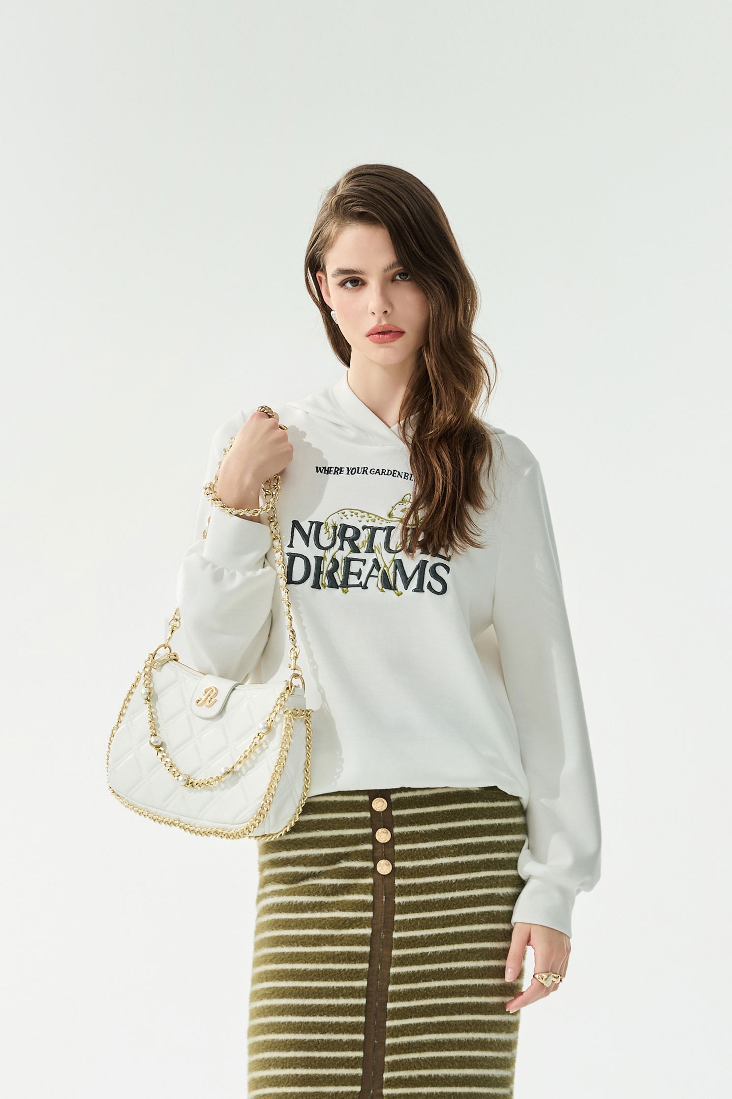 Embroidery Detail Hoodie Long Sleeve TopEmbroidery Detail Hoodie Long Sleeve Top,Tops,Embroidered,Season (SS) Look,White tops