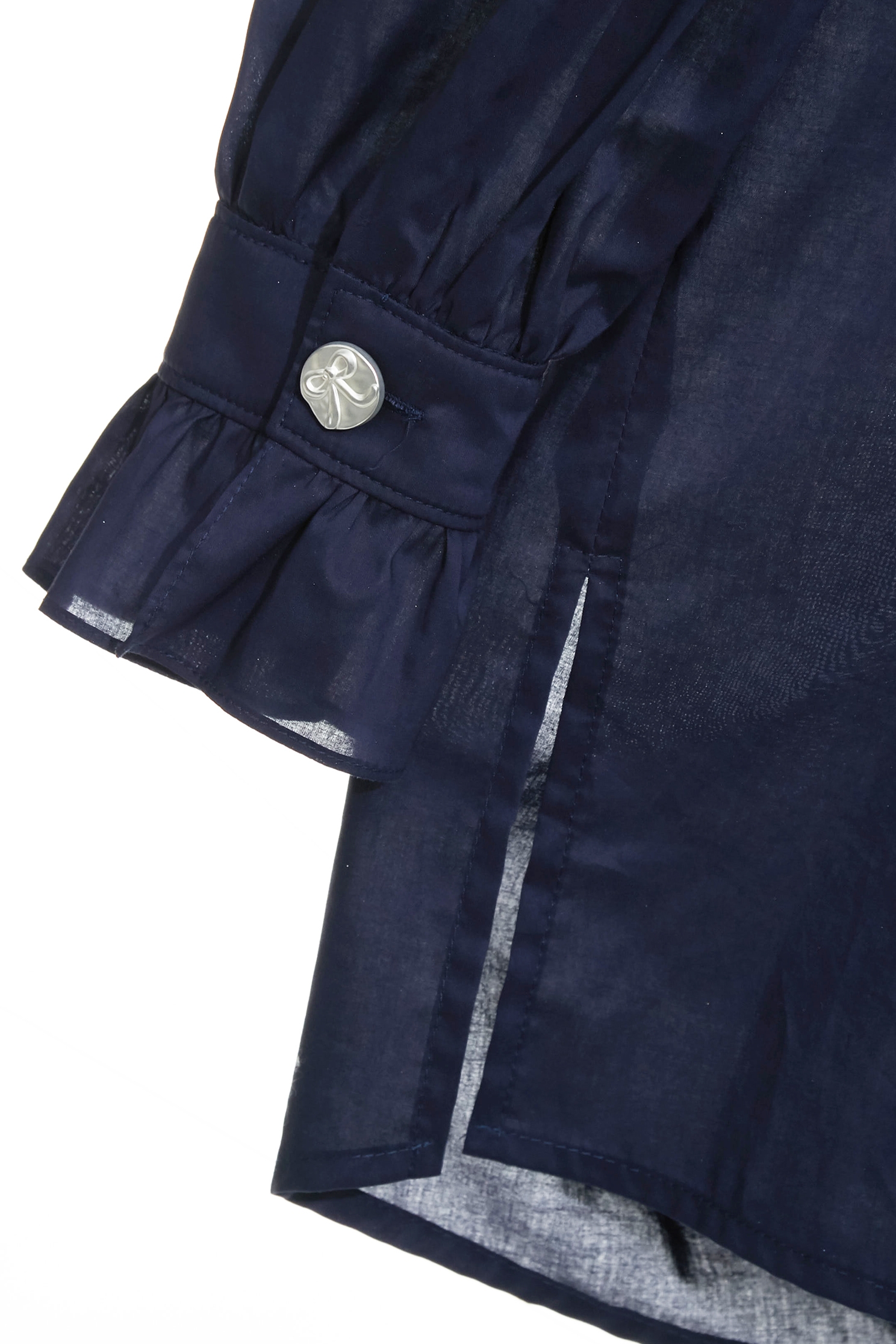 Ruffle Neckline Detail Navy BlouseRuffle Neckline Detail Navy Blouse,V-Neck T shirts,Tops,Season (SS) Look