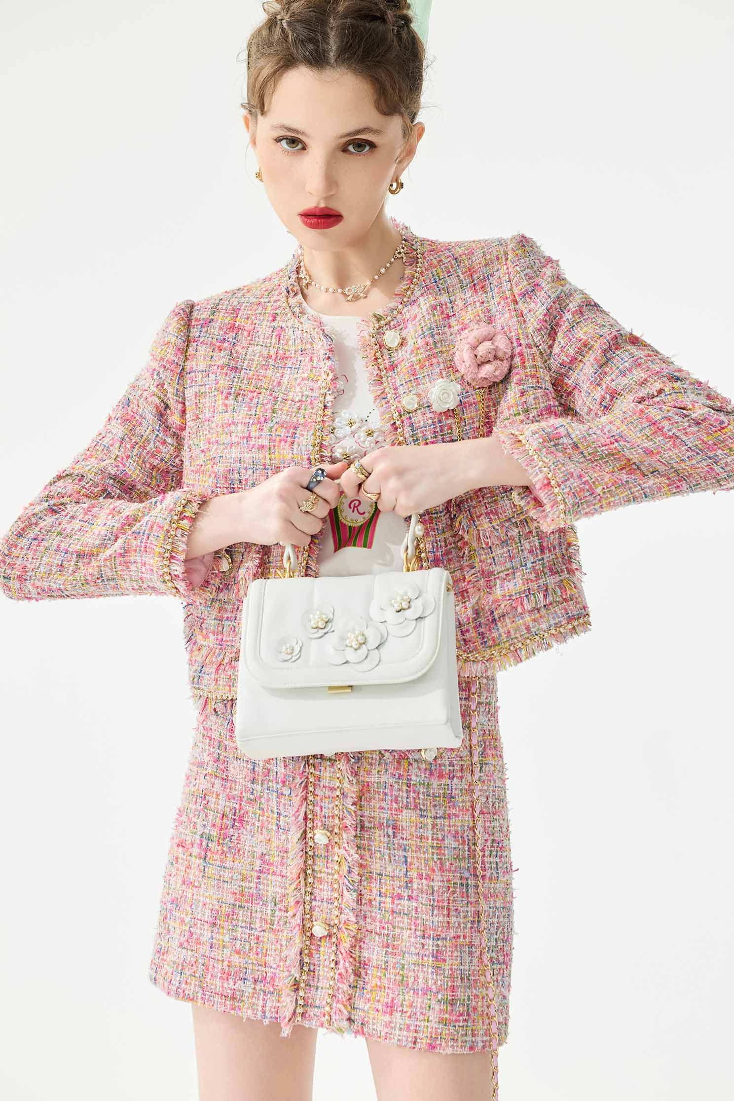 Floral Brooch Tweed JacketFloral Brooch Tweed Jacket,Jackets,Outerwear,Season (SS) Look