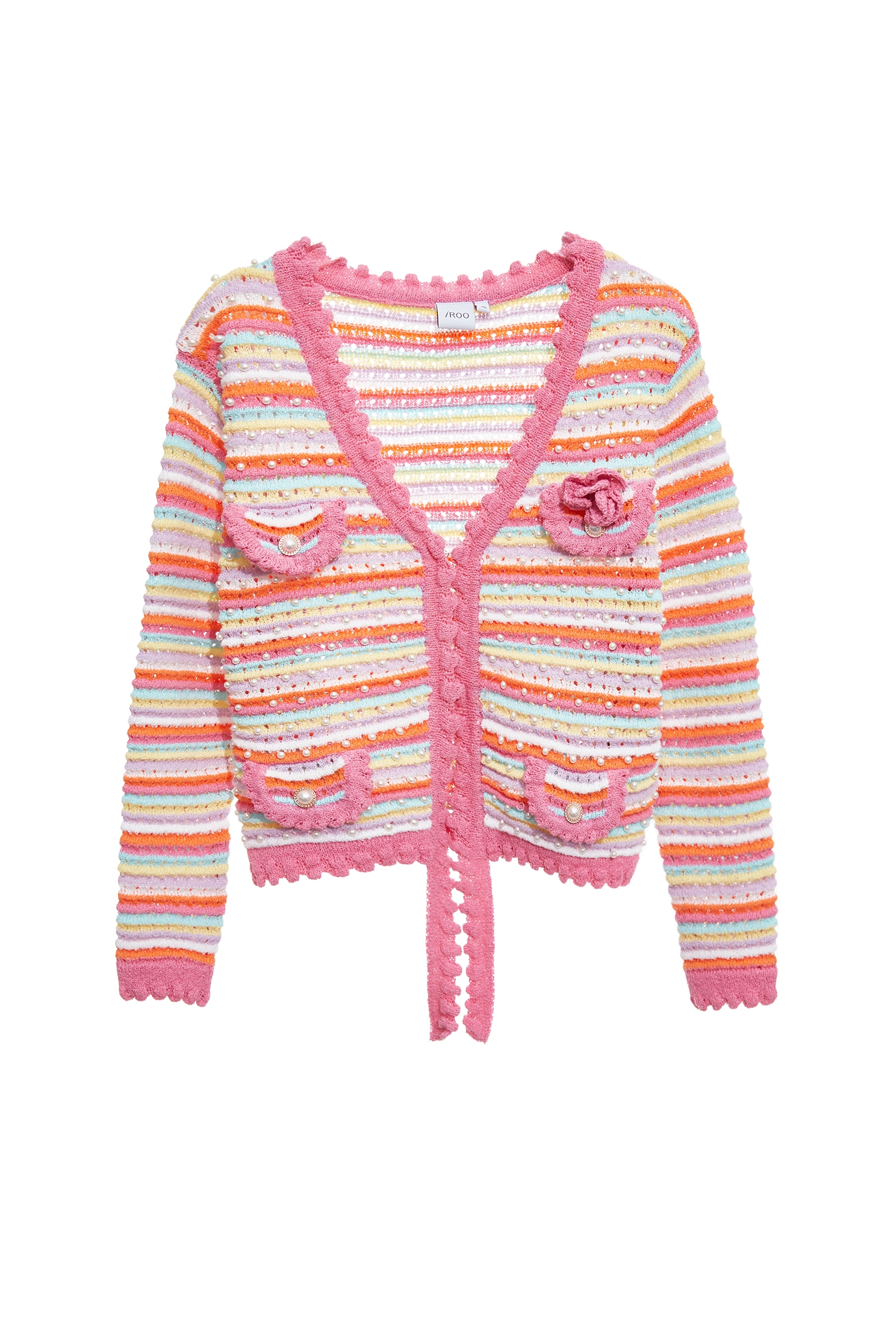 Multi Colour Stripe Knit CardiganMulti Colour Stripe Knit Cardigan,Jackets,Outerwear,Season (SS) Look,pearl,Knitted,Knitted coats