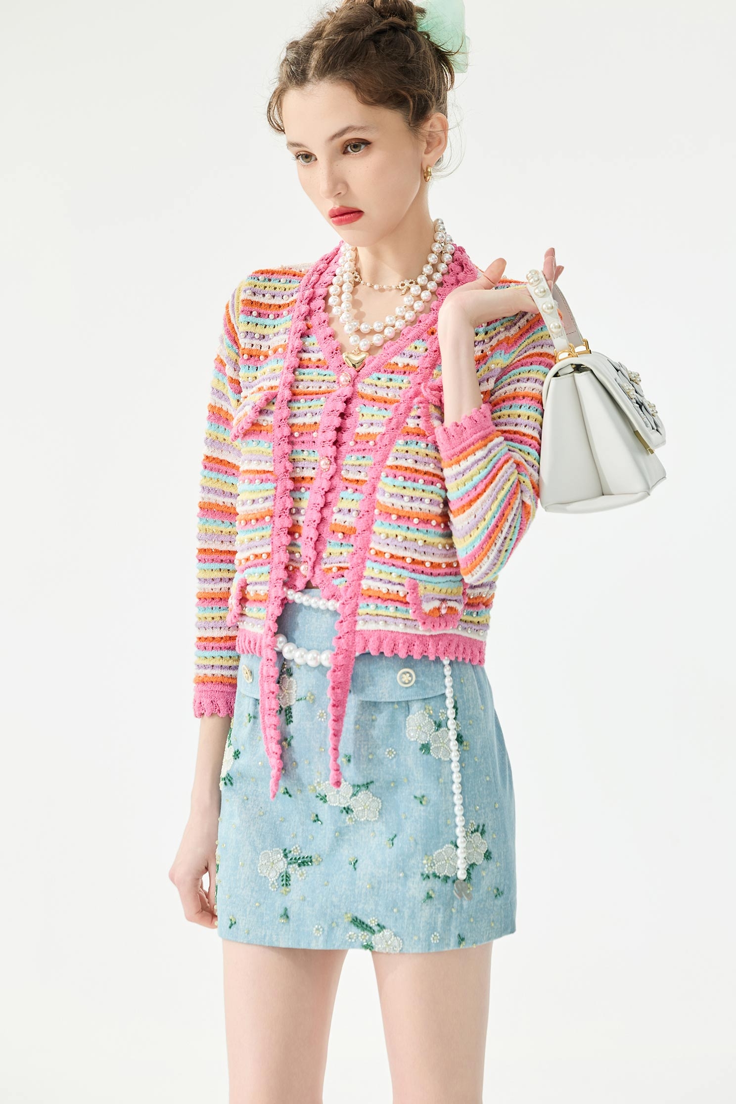 Multi Colour Stripe Knit CardiganMulti Colour Stripe Knit Cardigan,Jackets,Outerwear,Season (SS) Look,pearl,Knitted,Knitted coats