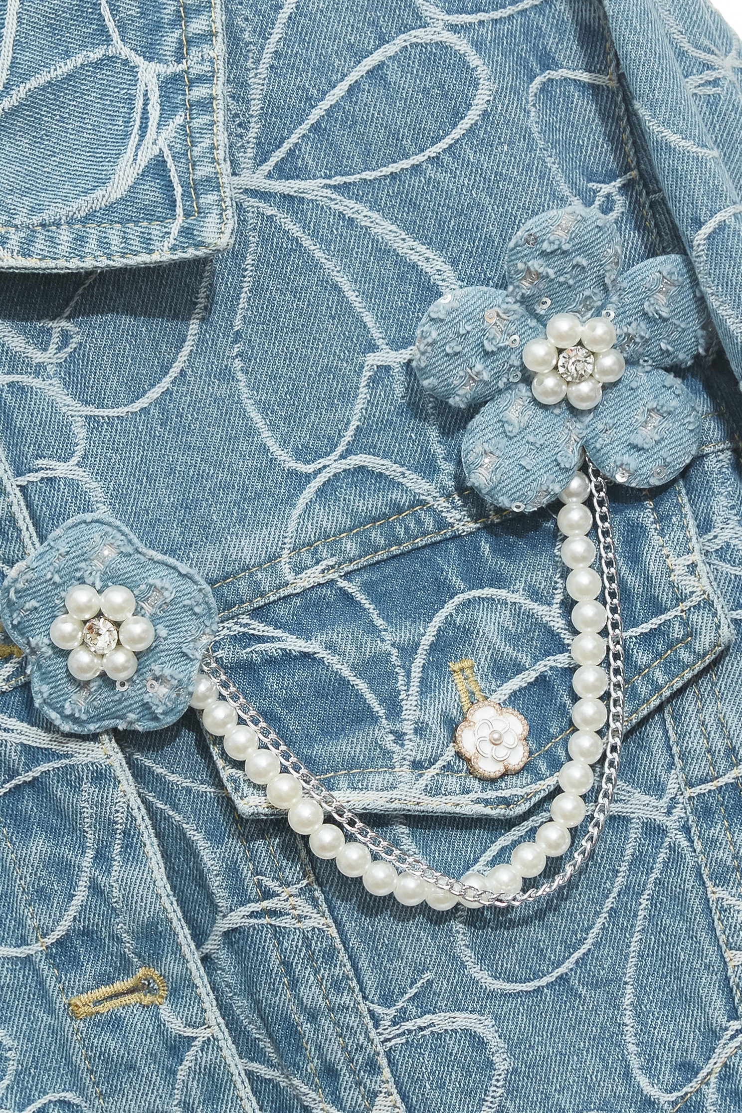 Floral Embroidery Denim JacketFloral Embroidery Denim Jacket,Embroidered,Season (SS) Look,Denim,Denim Jackets,pearl
