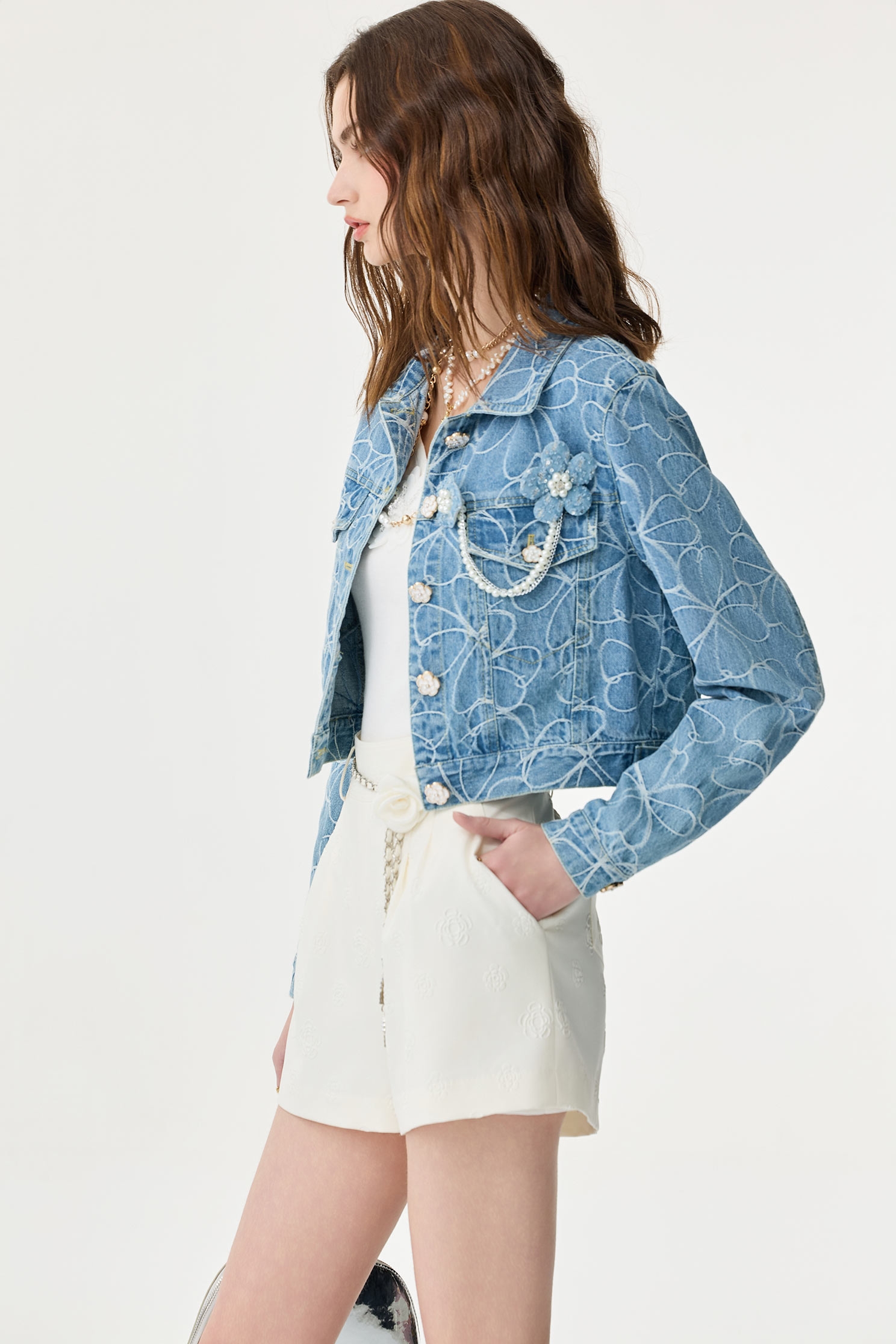 Floral Embroidery Denim JacketFloral Embroidery Denim Jacket,Embroidered,Season (SS) Look,Denim,Denim Jackets,pearl
