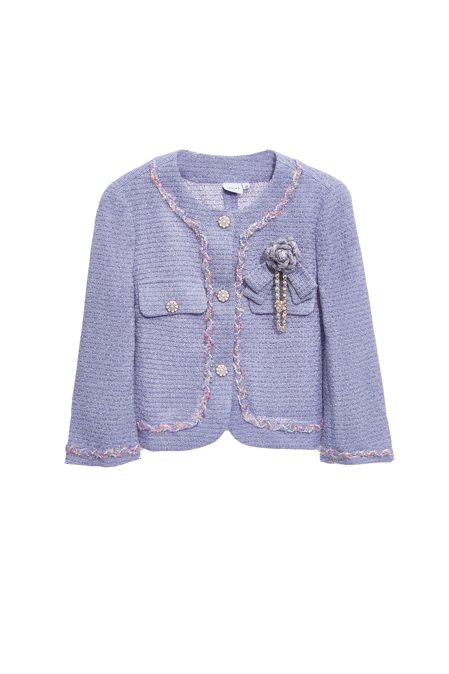 Floral Brooch Purple Tweed JacketFloral Brooch Purple Tweed Jacket,Jackets,Outerwear,Season (SS) Look