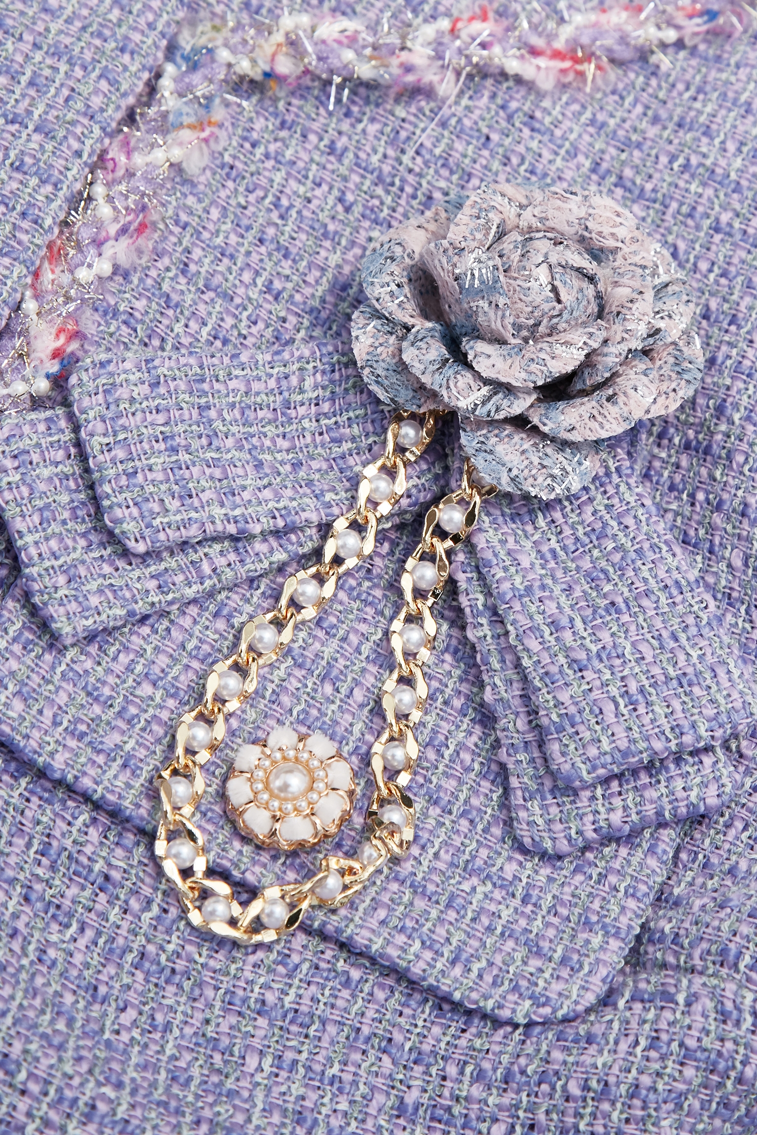 Floral Brooch Purple Tweed JacketFloral Brooch Purple Tweed Jacket,Jackets,Outerwear,Season (SS) Look
