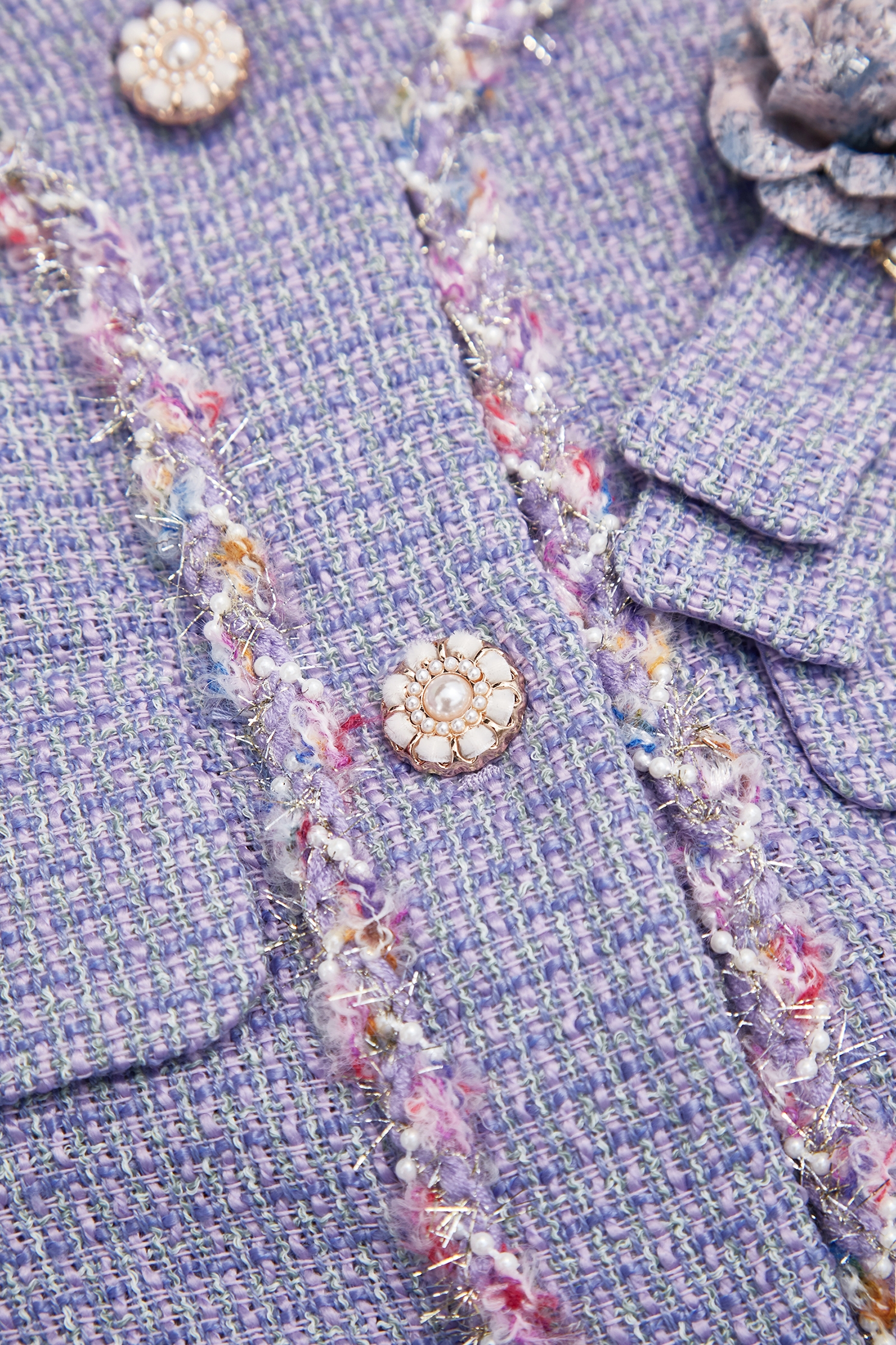 Floral Brooch Purple Tweed JacketFloral Brooch Purple Tweed Jacket,Jackets,Outerwear,Season (SS) Look