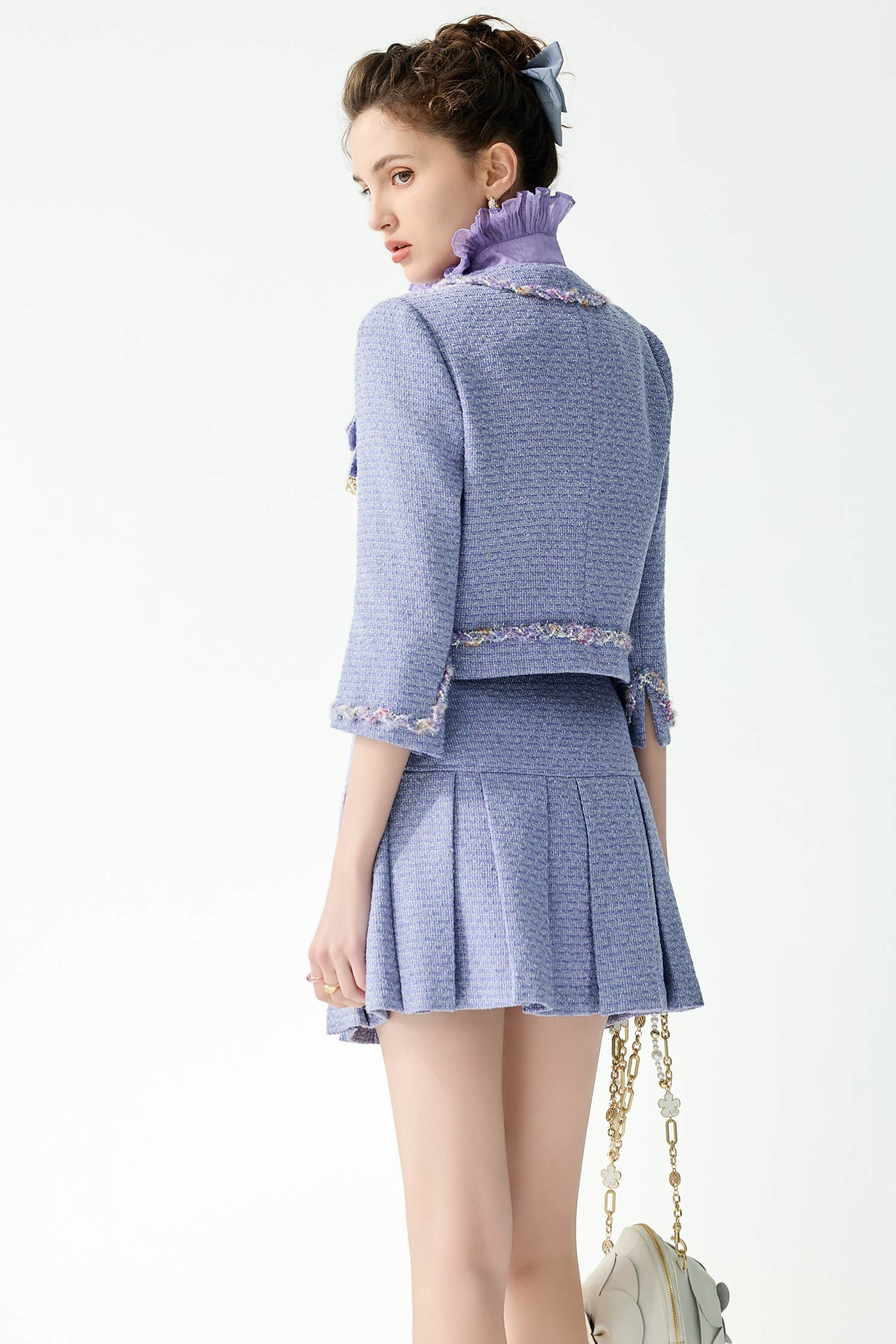 Floral Brooch Purple Tweed JacketFloral Brooch Purple Tweed Jacket,Jackets,Outerwear,Season (SS) Look