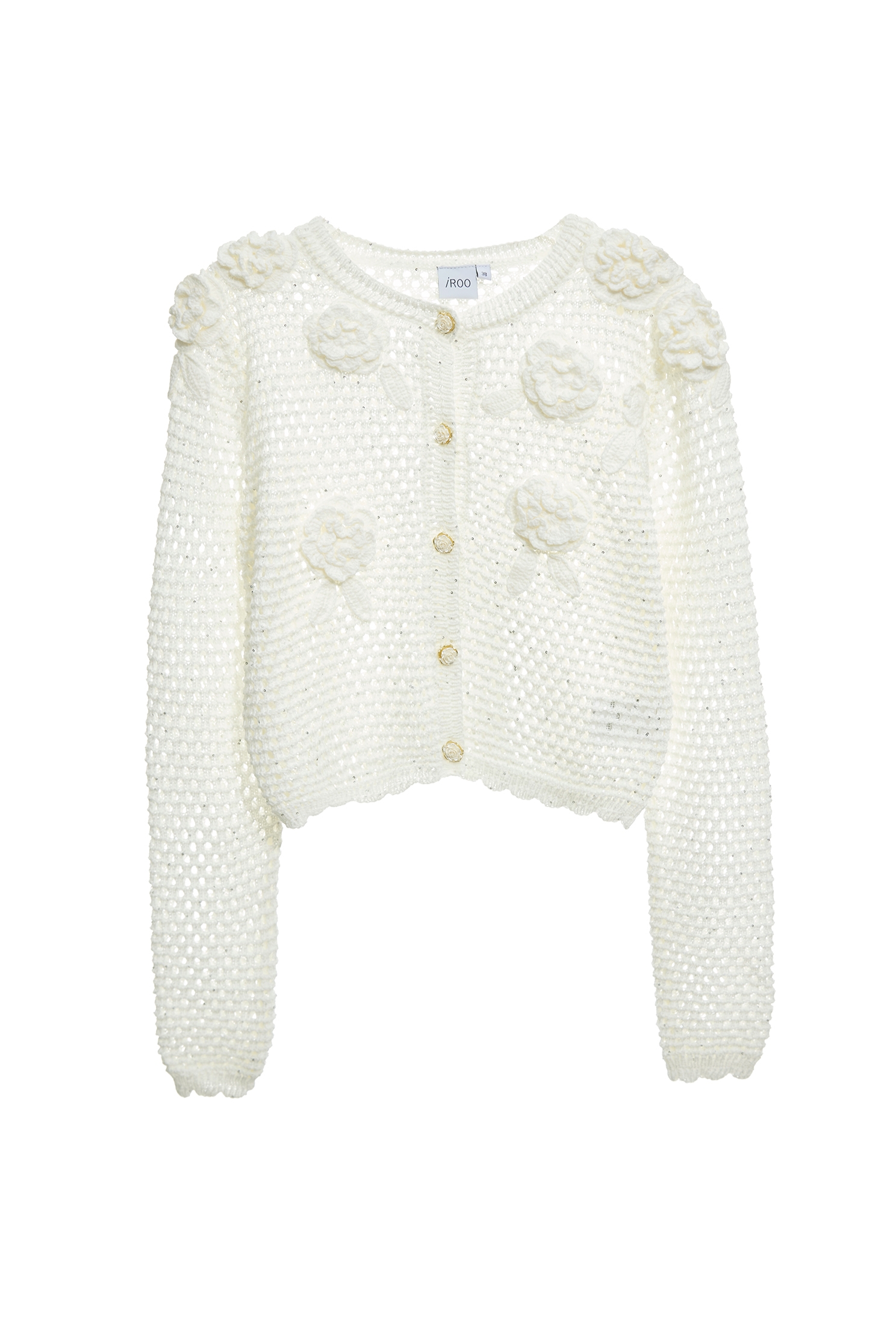 Hand Knit Floral Detail CardiganHand Knit Floral Detail Cardigan,Jackets,Outerwear,Season (SS) Look,White outerwear,Knitted,Knitted coats