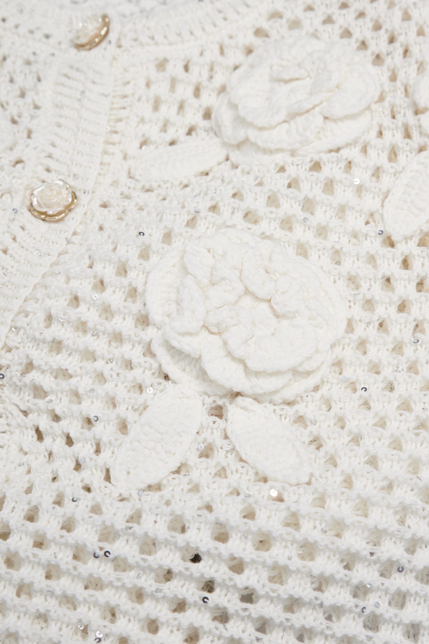 Hand Knit Floral Detail CardiganHand Knit Floral Detail Cardigan,Jackets,Outerwear,Season (SS) Look,White outerwear,Knitted,Knitted coats