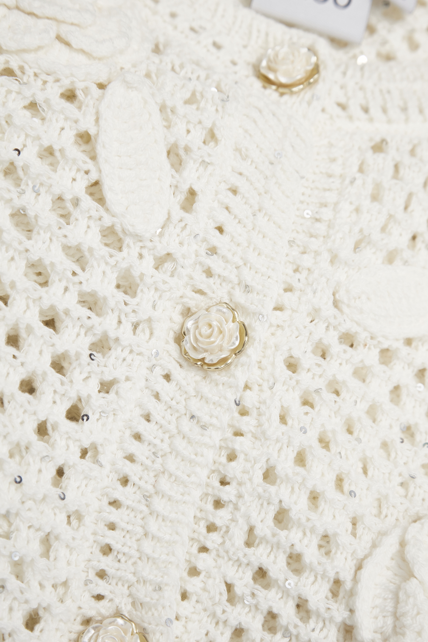 Hand Knit Floral Detail CardiganHand Knit Floral Detail Cardigan,Jackets,Outerwear,Season (SS) Look,White outerwear,Knitted,Knitted coats