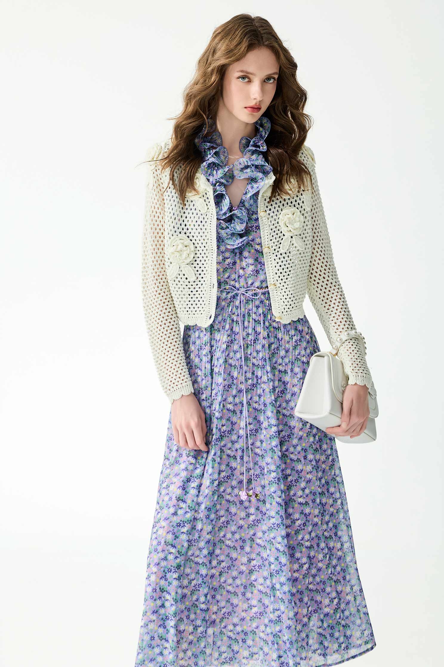 Hand Knit Floral Detail CardiganHand Knit Floral Detail Cardigan,Jackets,Outerwear,Season (SS) Look,White outerwear,Knitted,Knitted coats