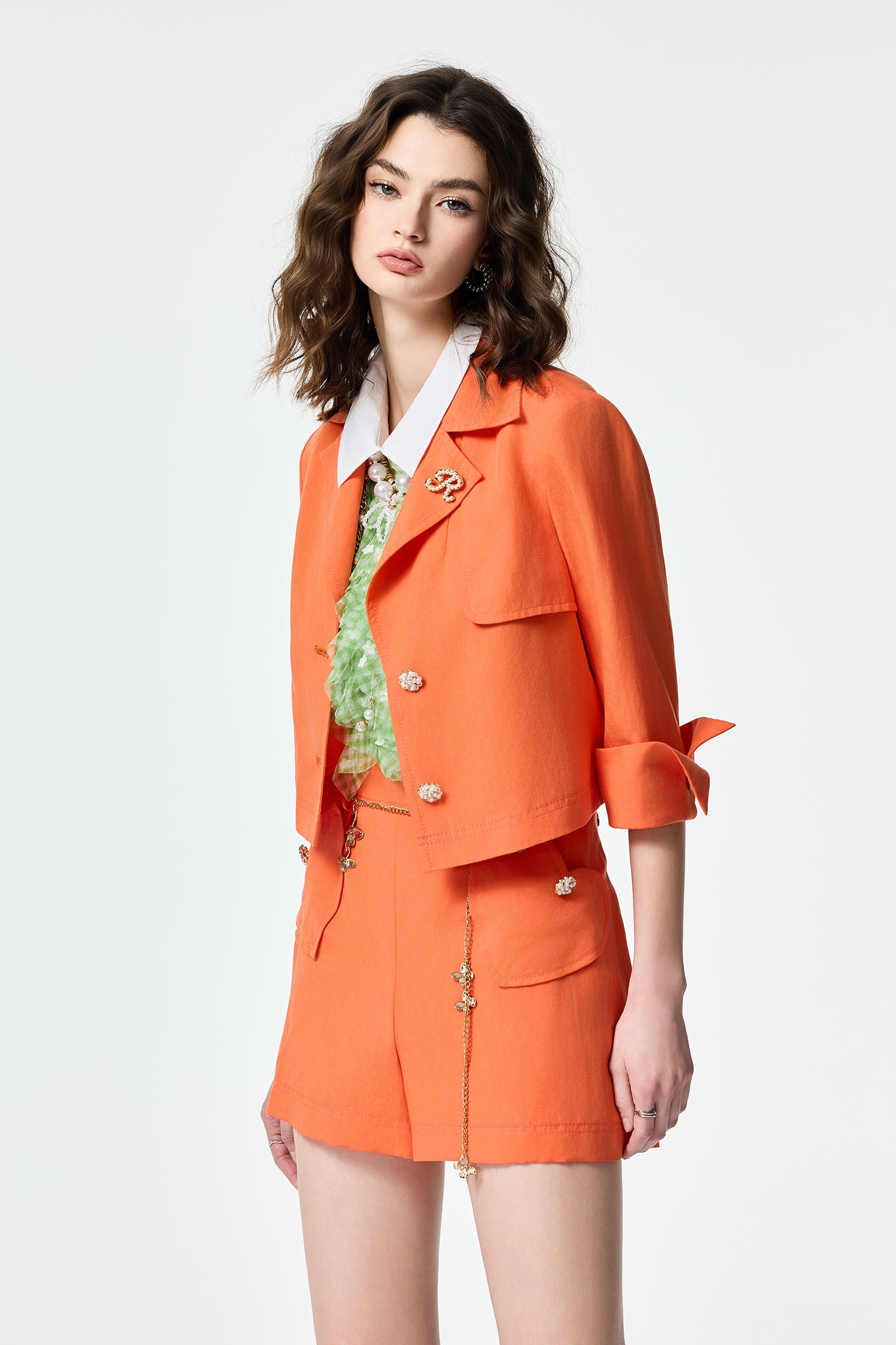 Crop Button Front Linen BlazerCrop Button Front Linen Blazer,Jackets,Outerwear,Season (SS) Look,pearl,City Feminine,Blazers