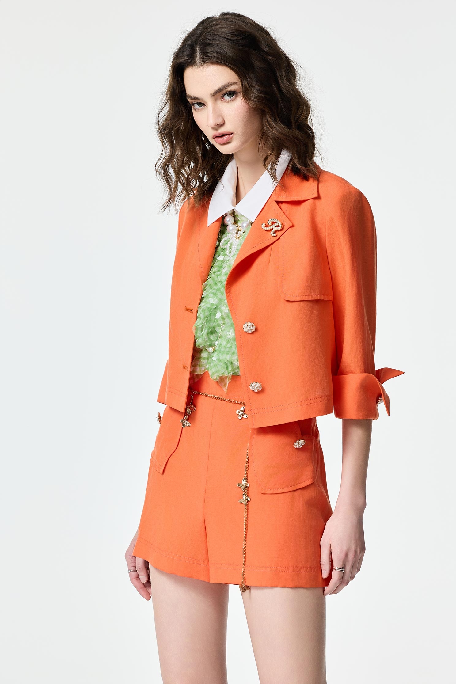 Crop Button Front Linen BlazerCrop Button Front Linen Blazer,Jackets,Outerwear,Season (SS) Look,pearl,City Feminine,Blazers