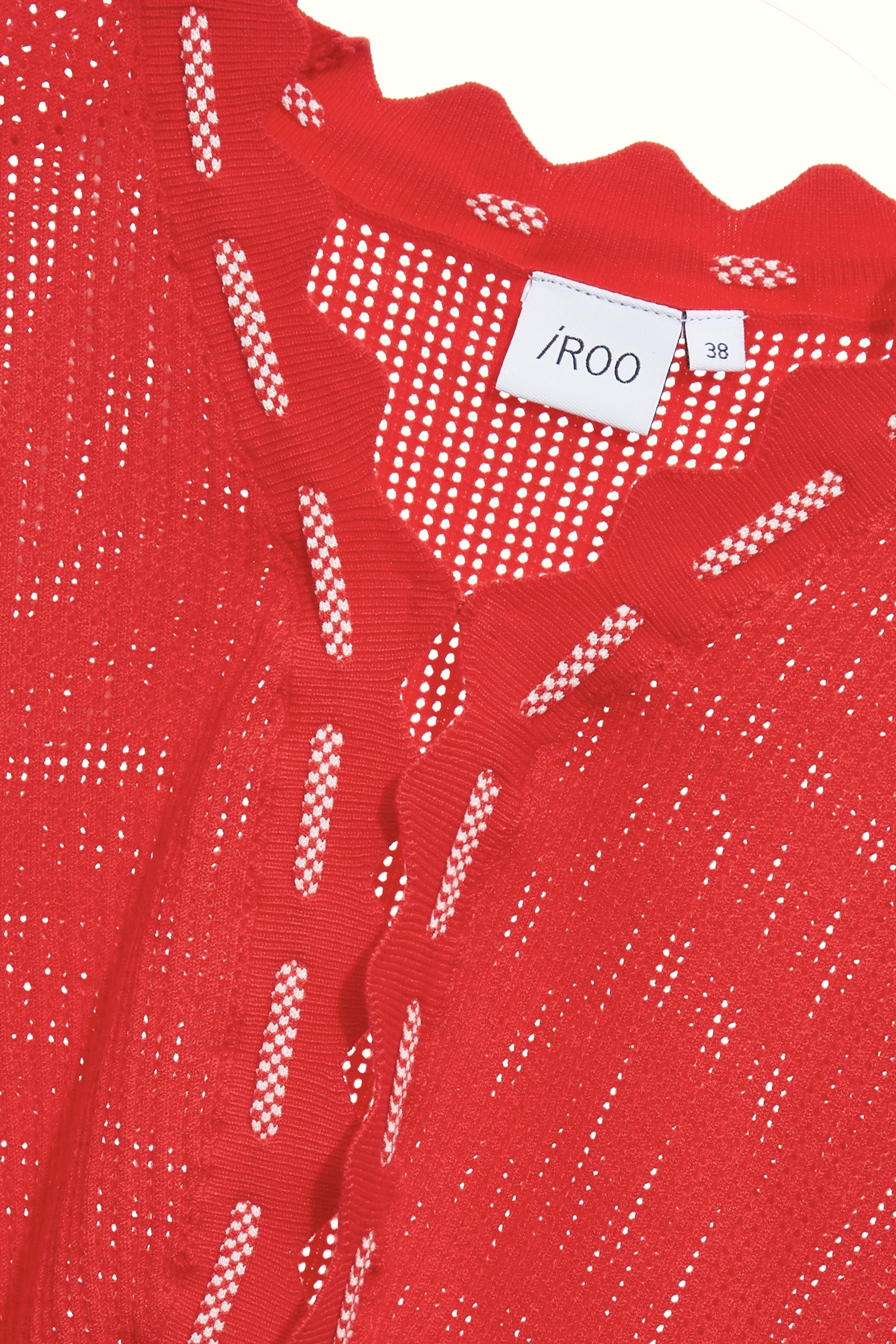 Scallop Trim Chili Red Knit Cardigan,Jackets,bestselling,Outerwear,Season (SS) Look,Knitted,Knitted coats