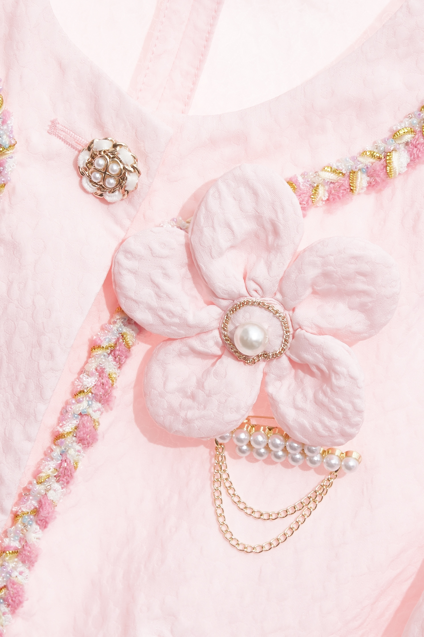 Textured Pink Floral Brooch Crop Jacket,Jackets,Outerwear,Season (SS) Look,pearl
