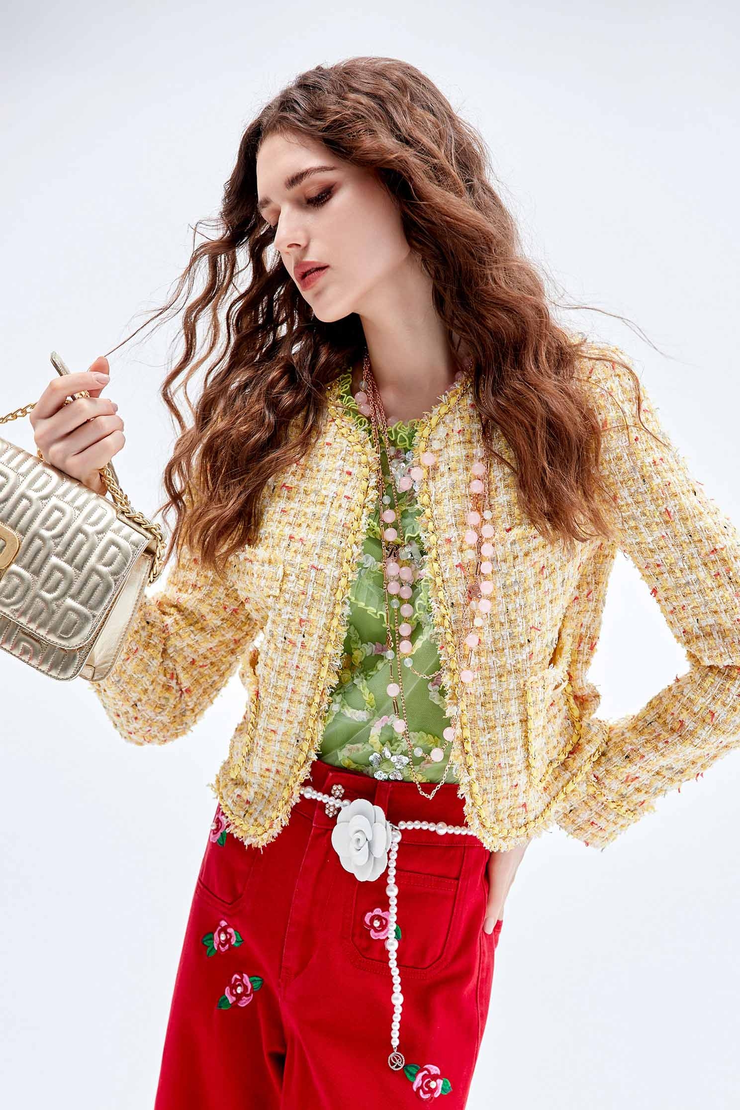 Yellow Tweed Crop JacketYellow Tweed Crop Jacket,Jackets,Season (AW) Look
