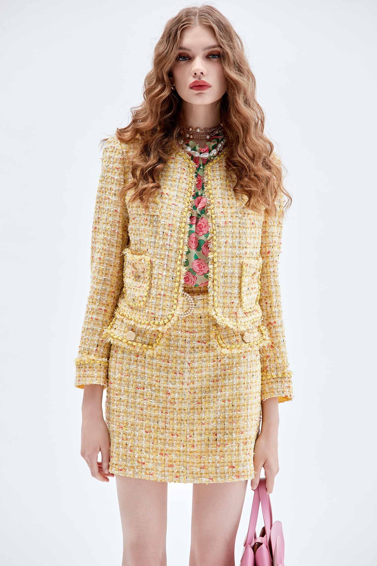 Yellow Tweed Crop JacketYellow Tweed Crop Jacket,Jackets,Season (AW) Look