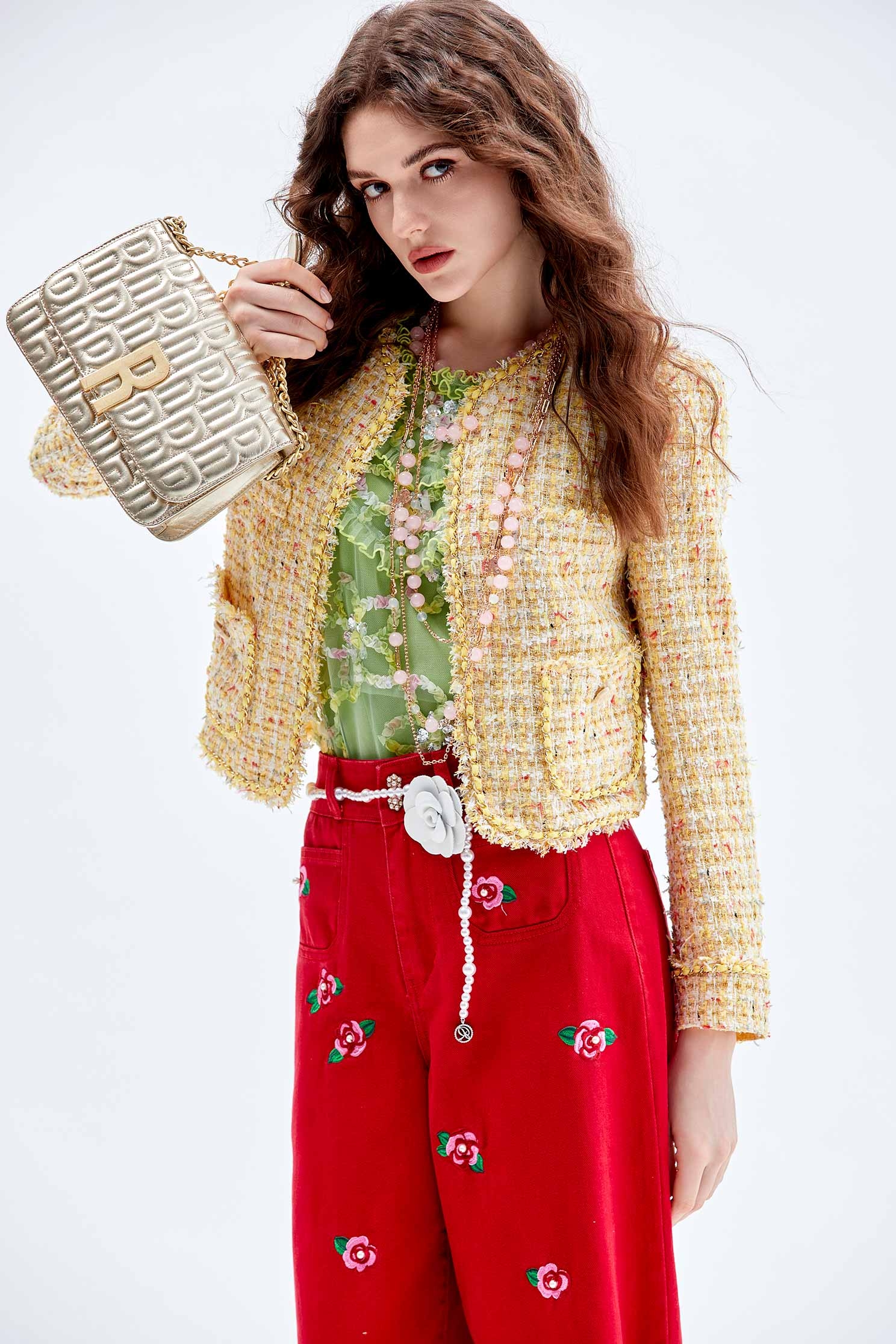 Yellow Tweed Crop JacketYellow Tweed Crop Jacket,Jackets,Season (AW) Look