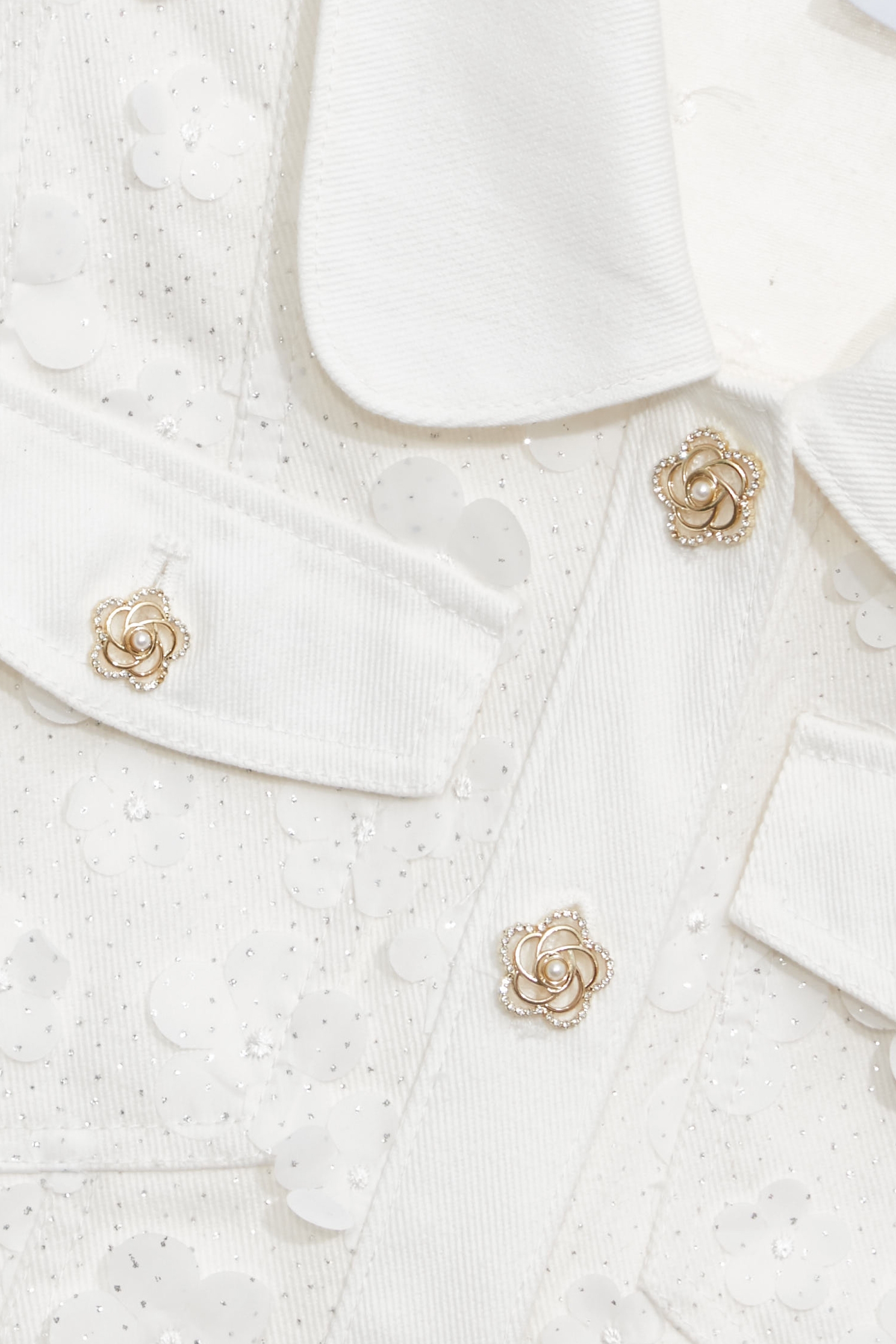 Denim Outerwear With Sequin Floral DetailDenim Outerwear With Sequin Floral Detail,Jackets,Office Looks,Embroidered,Outerwear,Season (SS) Look,co-ord sets,Denim,Denim Jackets,City Feminine,Valentine