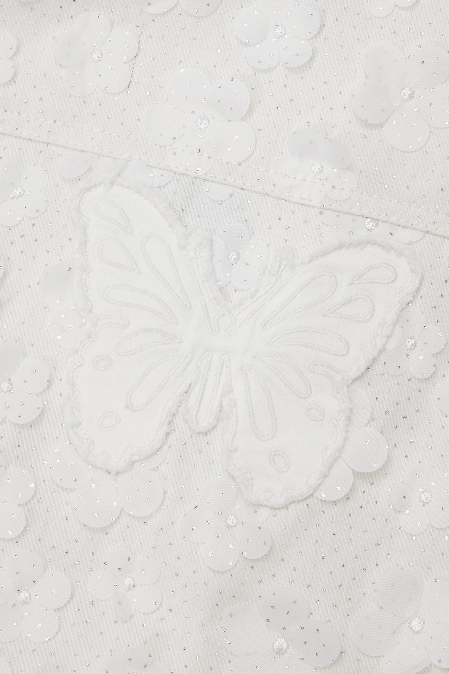 Denim Outerwear With Sequin Floral DetailDenim Outerwear With Sequin Floral Detail,Jackets,Office Looks,Embroidered,Outerwear,Season (SS) Look,co-ord sets,Denim,Denim Jackets,City Feminine,Valentine