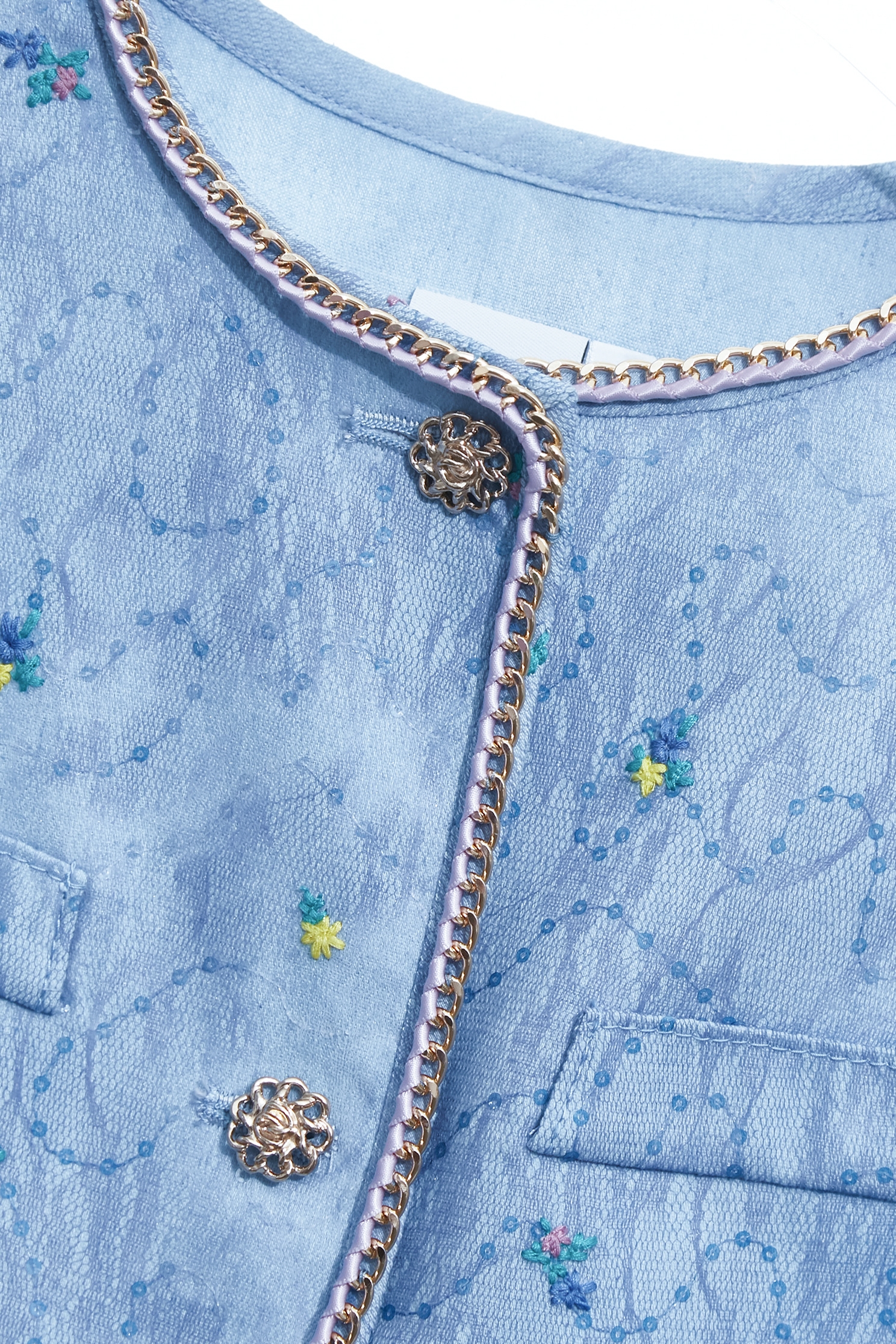 Floral Embroidery Sequin Detail Crop Jacket,Jackets,Embroidered,Outerwear,Season (SS) Look,Floral,Mesh fabric,Lace
