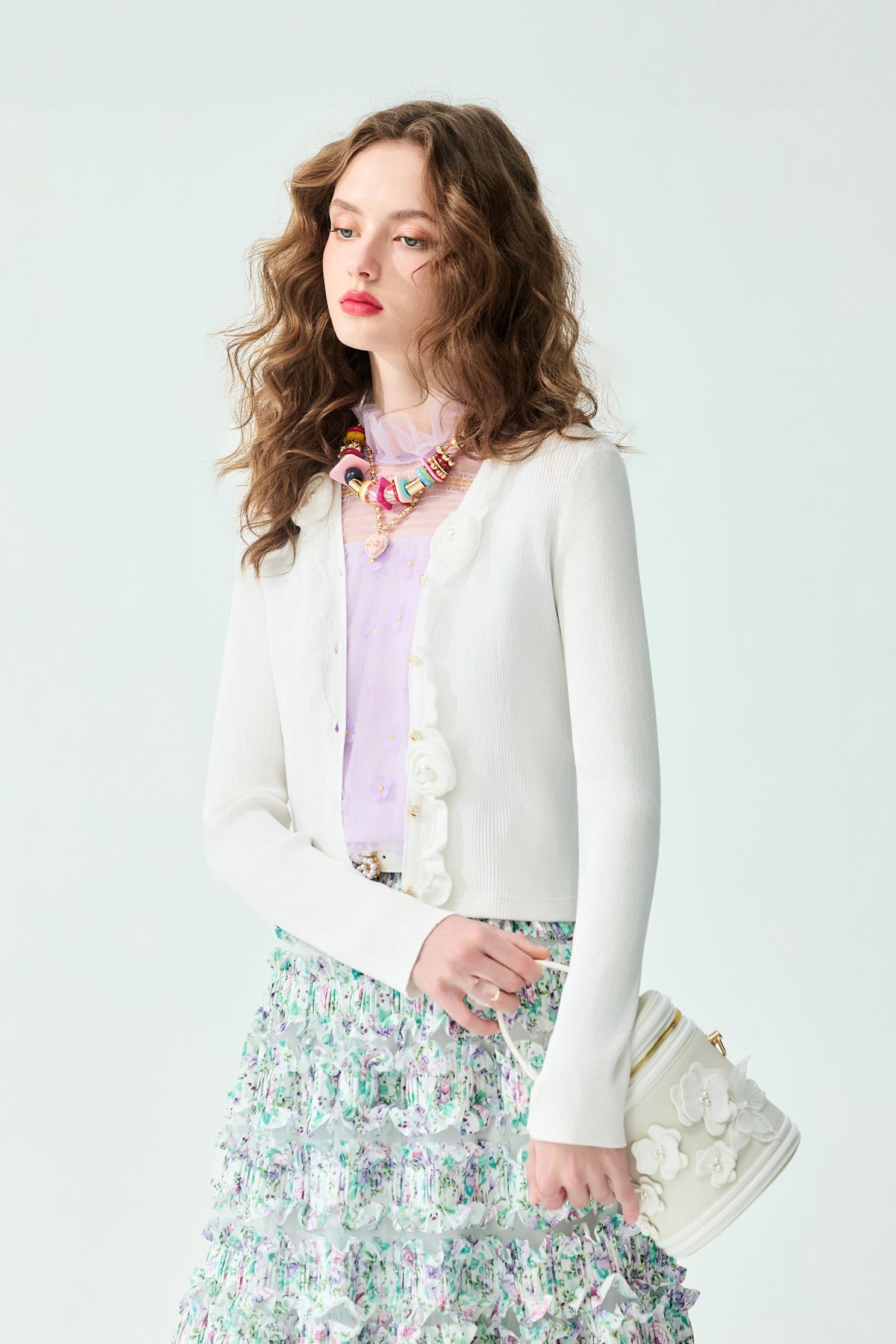 Floral Detail Knit Cardigan,Jackets,Outerwear,Season (SS) Look,White outerwear,Knitted,Knitted coats